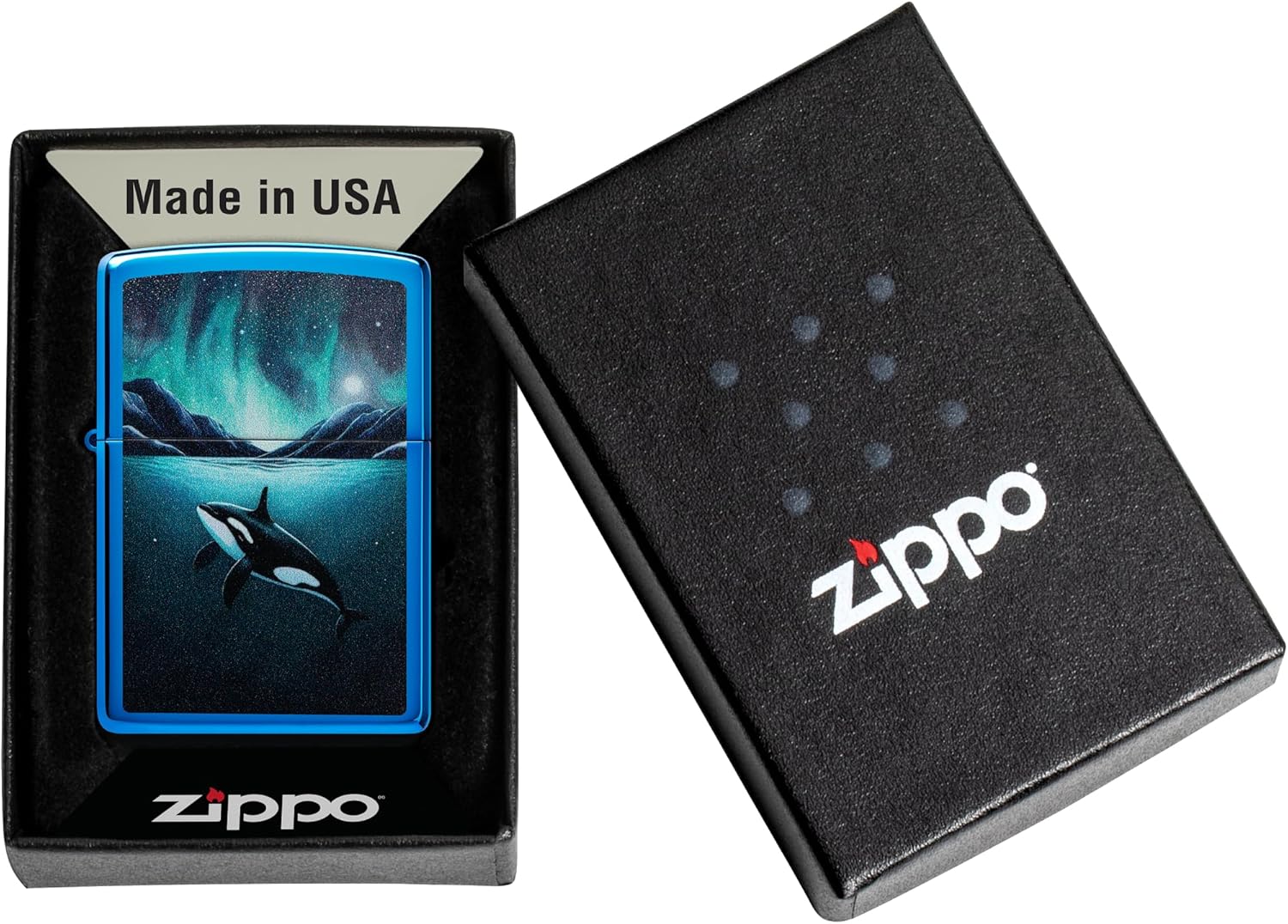 Zippo Whale Design High Polish Blue Pocket Lighter