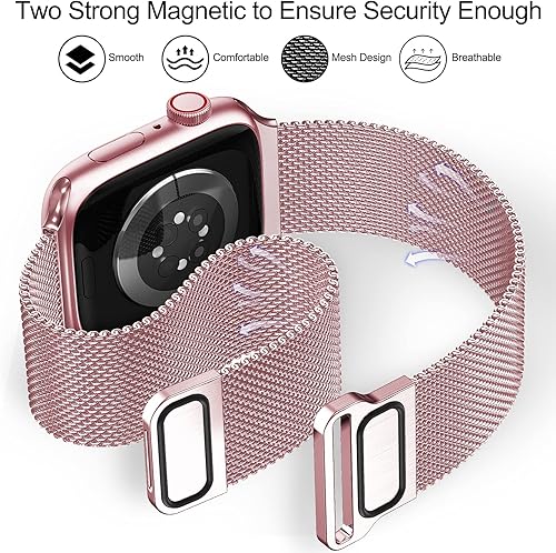 Miniatura 9 de Geoumy Correa magnética compatible con Apple Watch de 1.496 in 1.575 in 1.614 in 1.654 in 1.732 in 1.772 in 1.929 in, correa milanesa de malla de