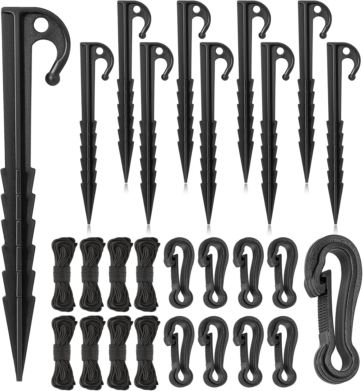 JULMELON 24 Pieces Plastic Inflatable Stakes Set, Include Tent Stakes, Tethers Ropes and Hooks Heavy Duty Yard Ground Lawn Stakes for Halloween Christmas Holiday Outdoor Decorations JULMELON 24 Pieces Plastic Inflatable Stakes Set, Include Tent Stakes, Tethers Ropes and Hooks Heavy Duty Yard Ground Lawn Stakes for Halloween Christmas Holiday Outdoor Decorations