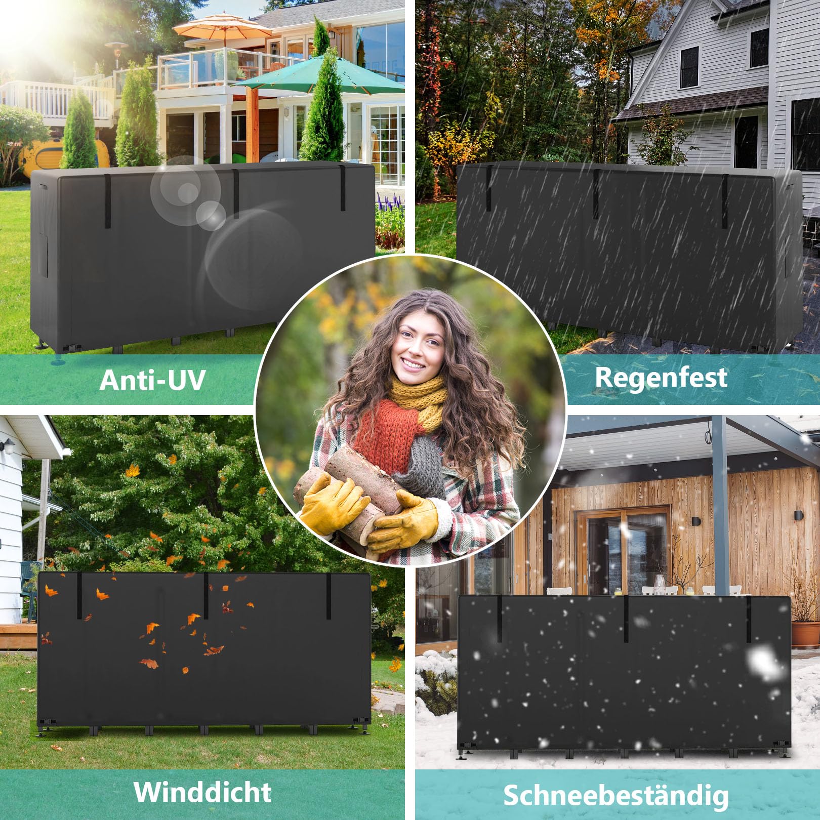 Himimi Kaminholzregal Außen 235x25x116cm mit 450D Abdeckung – Brennholzregal Metall für Holzlager & Holzunterstand Draußen, wetterfest, mit verstellbaren Füßen & Sicherheitsketten für Garten, Patio