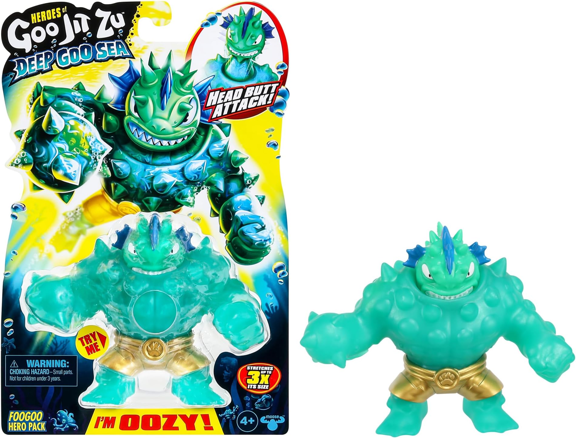 Heroes of Goo Jit Zu Deep Goo Sea Foogoo Hero Pack. Super Oozy, Goo Filled Toy. with Head Butt Attack Feature. Stretch Him 3 Times His Size!