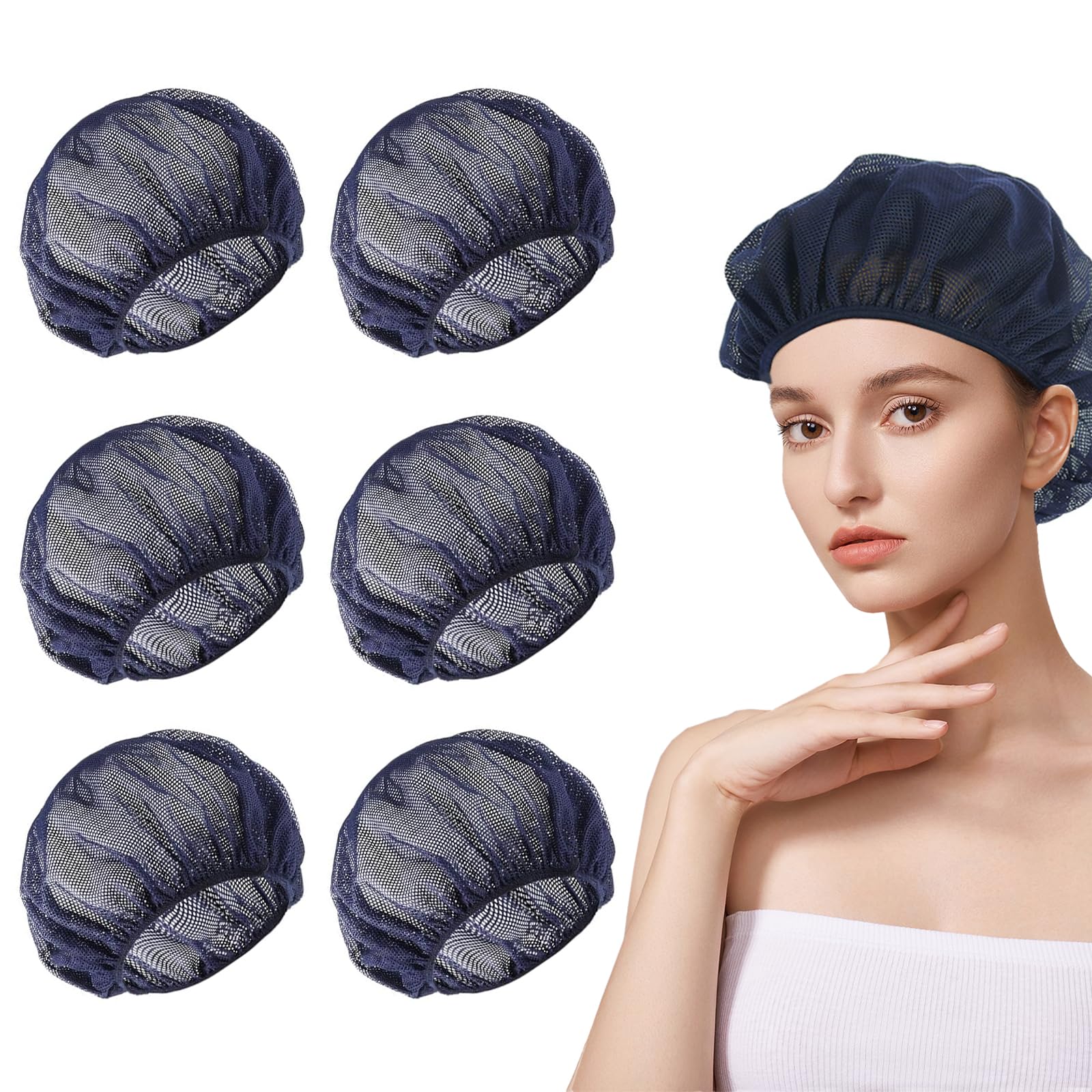 Asheyya 6 Pcs Hair Nets for Sleeping In for Curly Hair Reusable Sleeping Hairnets Suitable for Improving Sleep Comfort (Navy)
