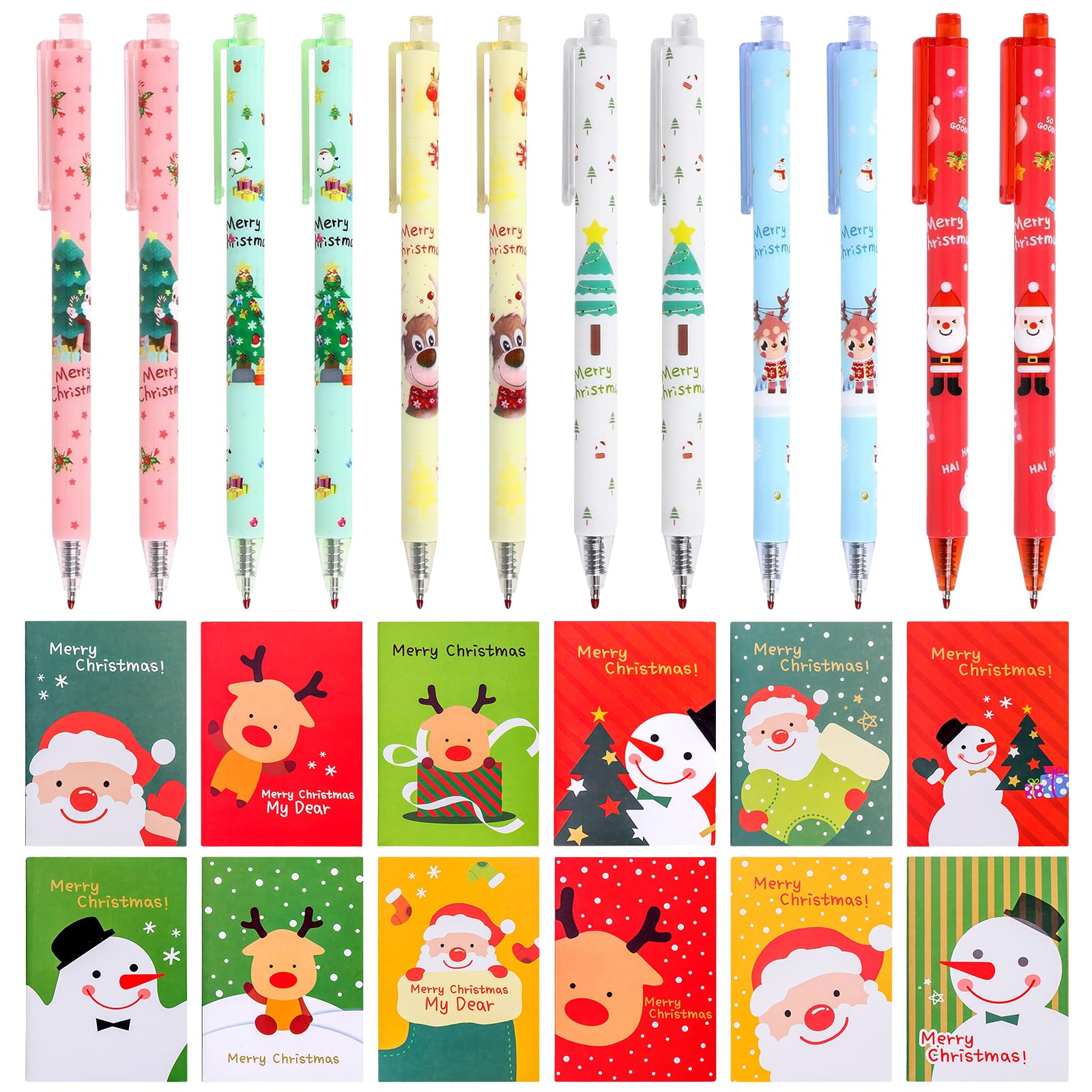 Lot De 48 Stylos à Bille De Noël, 24 Mini Blocs-notes De Noël Pour
