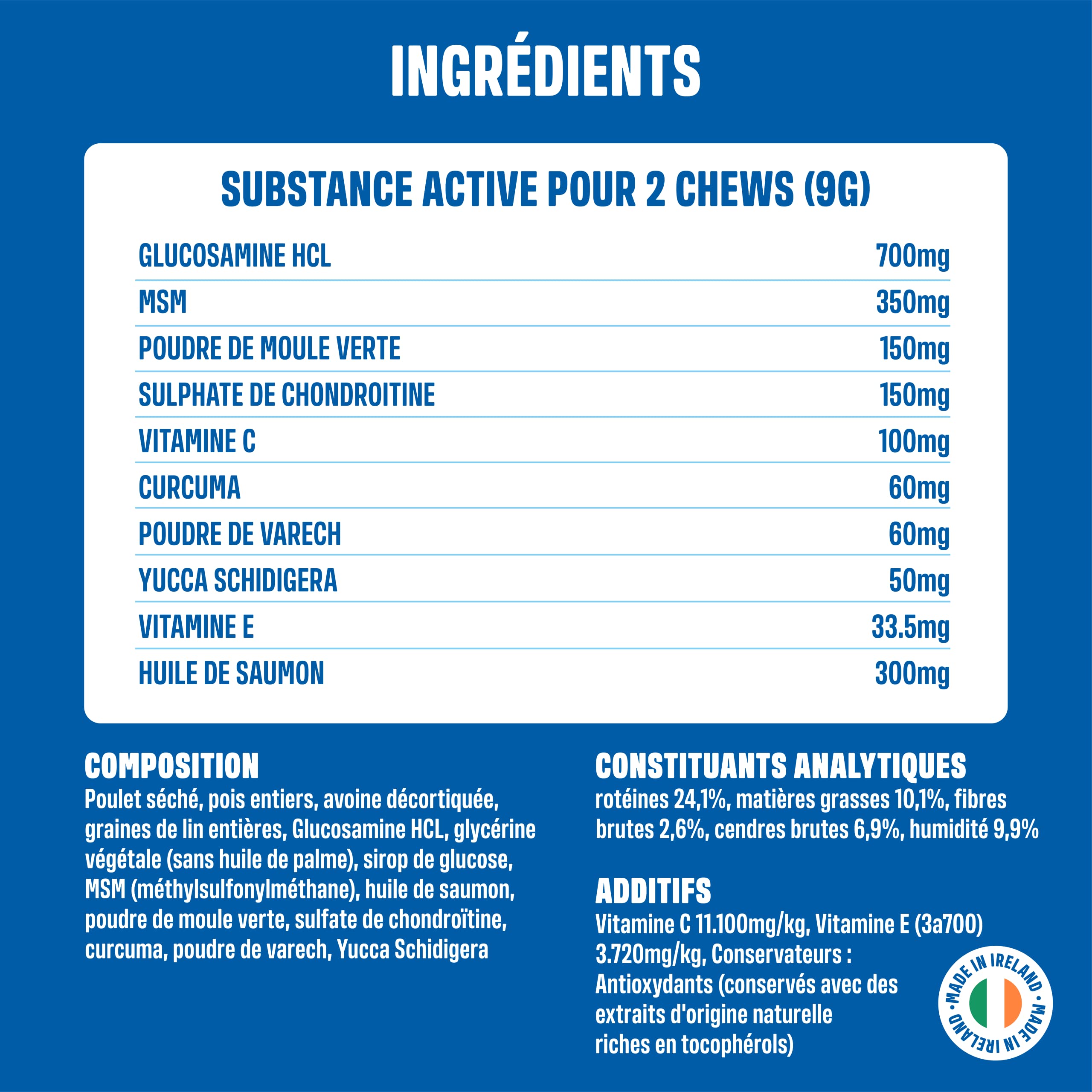ivvi - Hip and Joint - Articulations, Anti-Arthrose - Complément Alimentaire pour Chien, Hautement Concentré - MSM, Moule à Lèvres Vertes, Glucosamine - 60 Friandises au Poulet, 270g