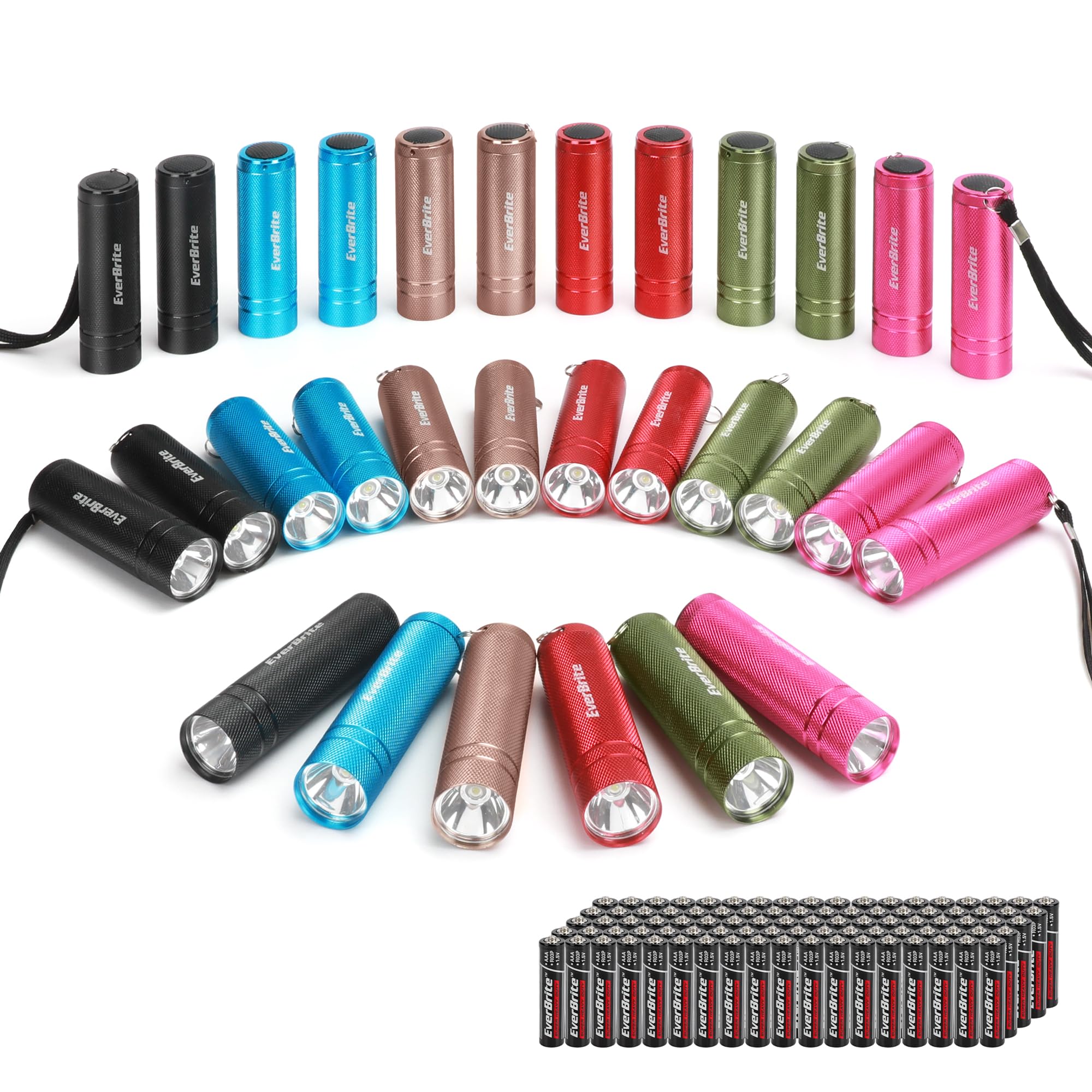 EverBrite 30-Pack Mini Flashlight Set, Aluminum LED Handheld Torches with Lanyard, Assorted Colors, Batteries Included for Party Favors, Night Reading, Camping, Power Outage, Gift to Christmas