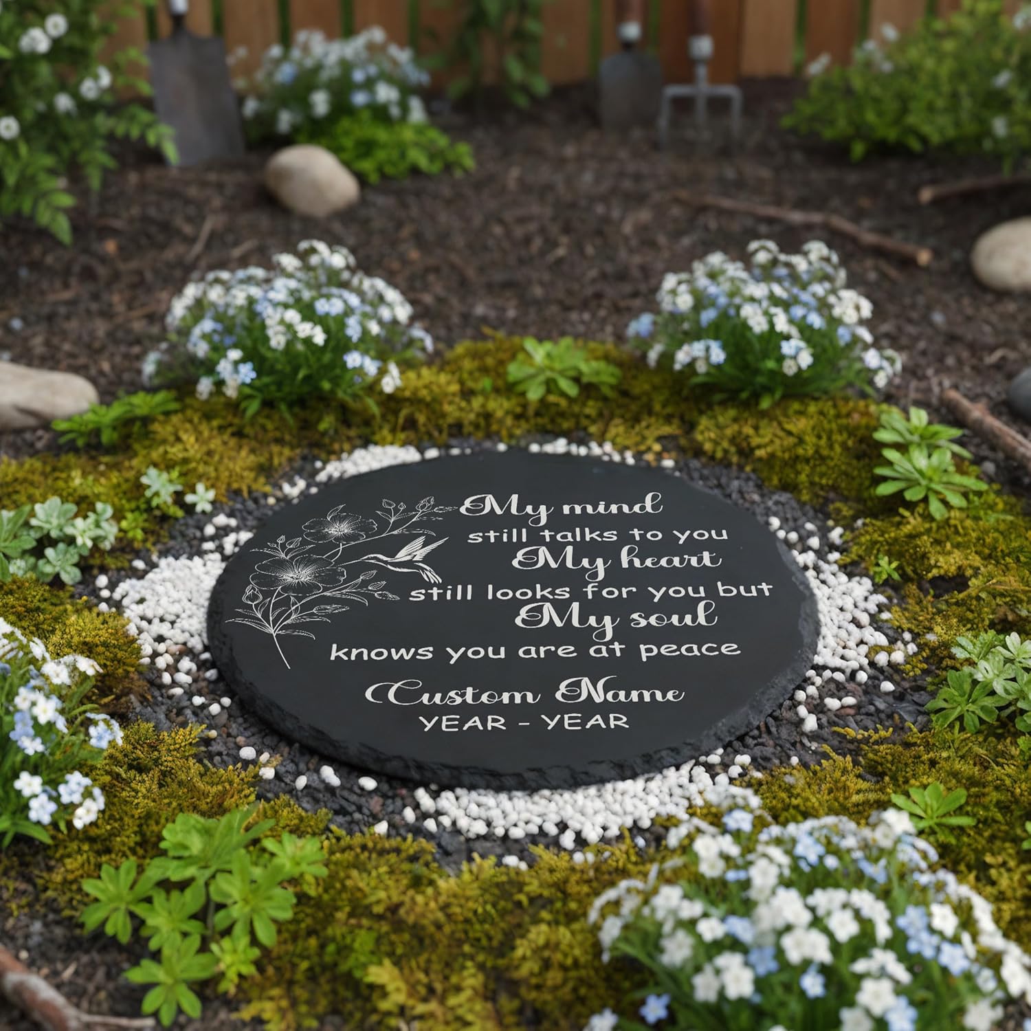 Personalized Memorial Stone - My Mind Still Talks to You, Stepping Stone, Memorial Garden Stone, Sympathy Gift for Loss of Loved Ones, Dad, Mom (Stone 1)