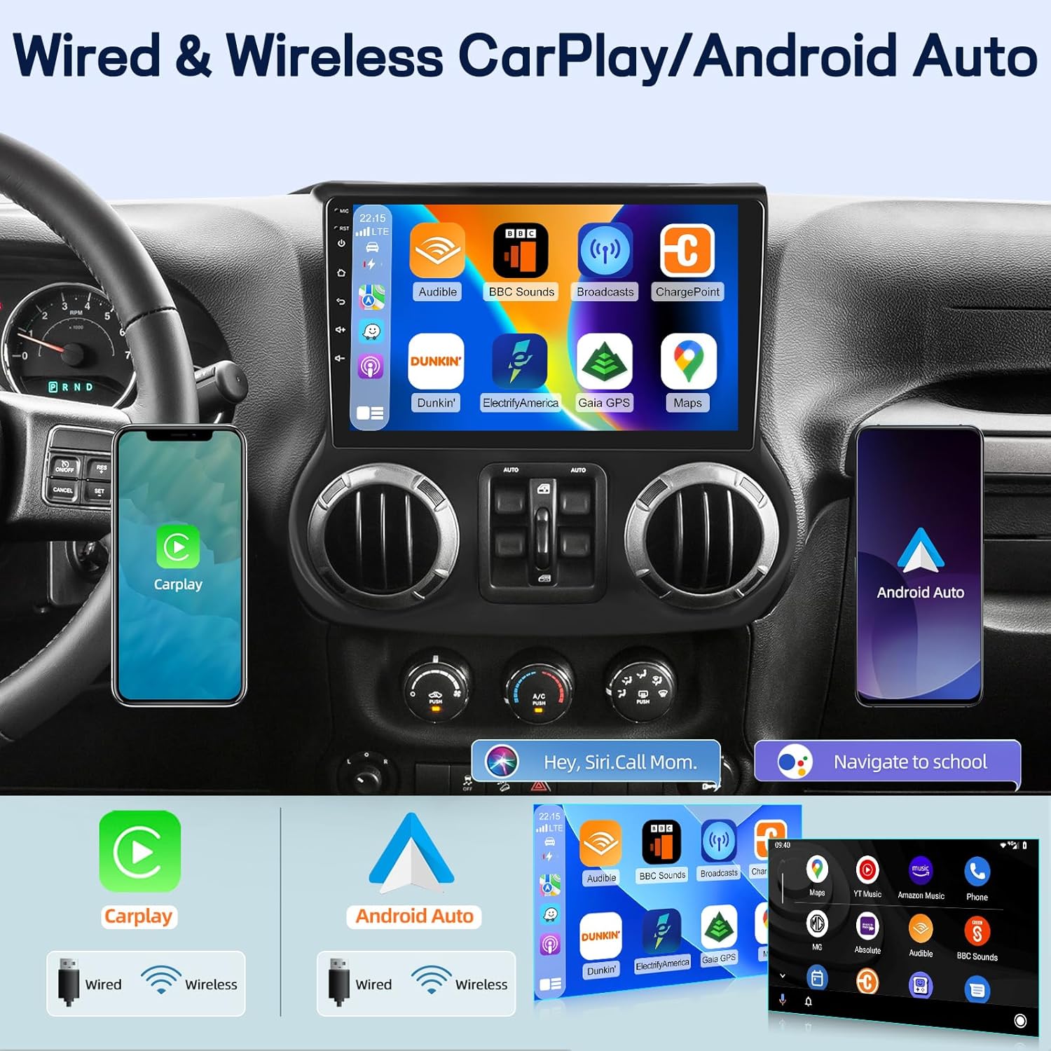 Qualcomm 8 Core 4+64G Radio for Jeep Wrangler 2015 2016 2017, 10 inches Touch Screen Wrangler Android Car Stereo, Carplay/Android Auto/Bluetooth 5.1/SWC/FM RDS