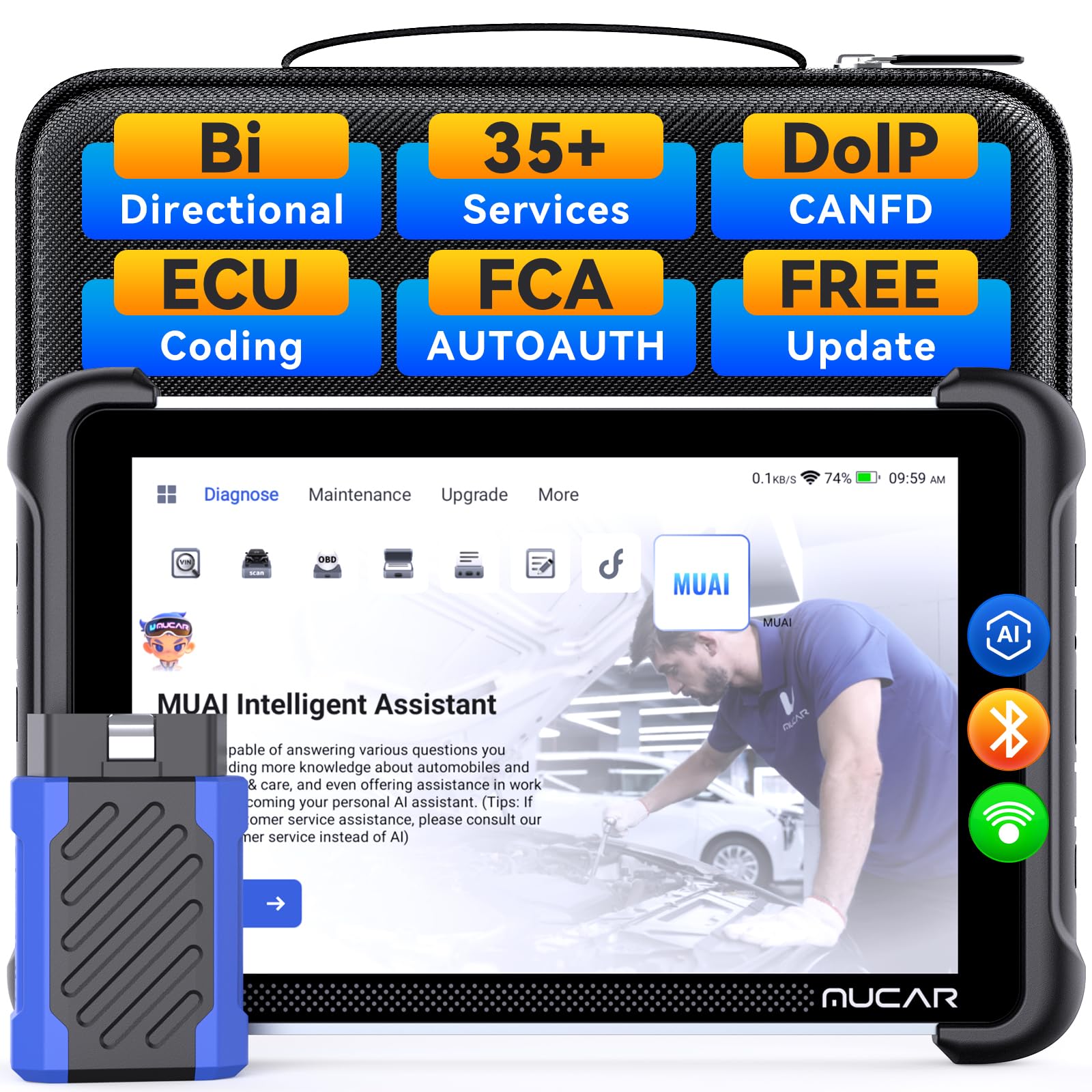 mucar Urządzenie diagnostyczne OBD2, 892BT urządzenie diagnostyczne do samochodu, z 34 funkcjami resetowania i pełną diagnostyką systemu, automatyczne urządzenie diagnostyczne do kodowania ECU/BI