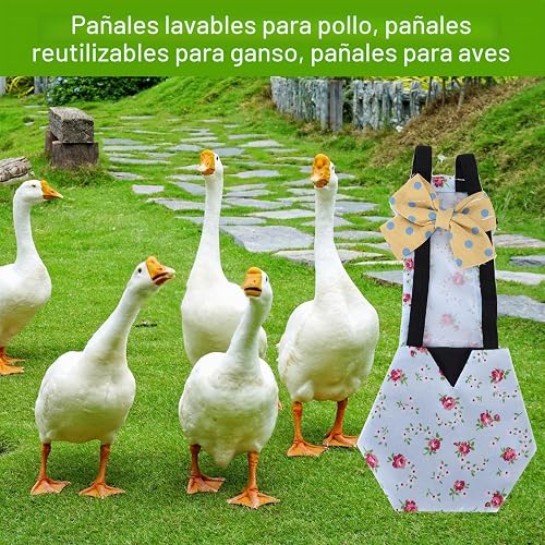 Pañal Lavable y Ajustable para Mascotas, Diseño de Flor Azul, para Pollos, Patos y Gansos, Talla S