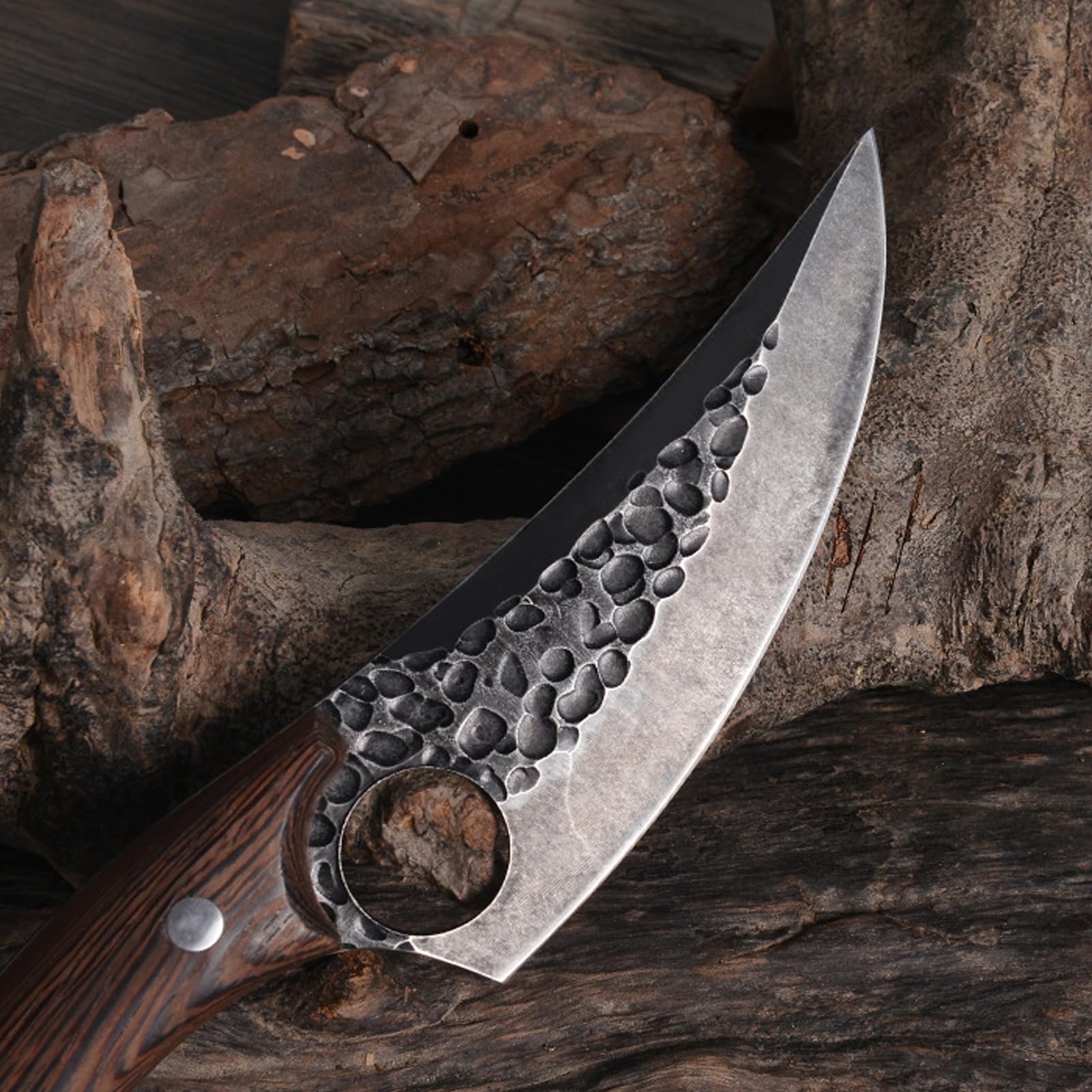 Couteau de chef de cuisine japonais forgé à la main pour le camping Couteau à désosser Viking en acier à haute teneur en carbone avec étui en cuir véritable