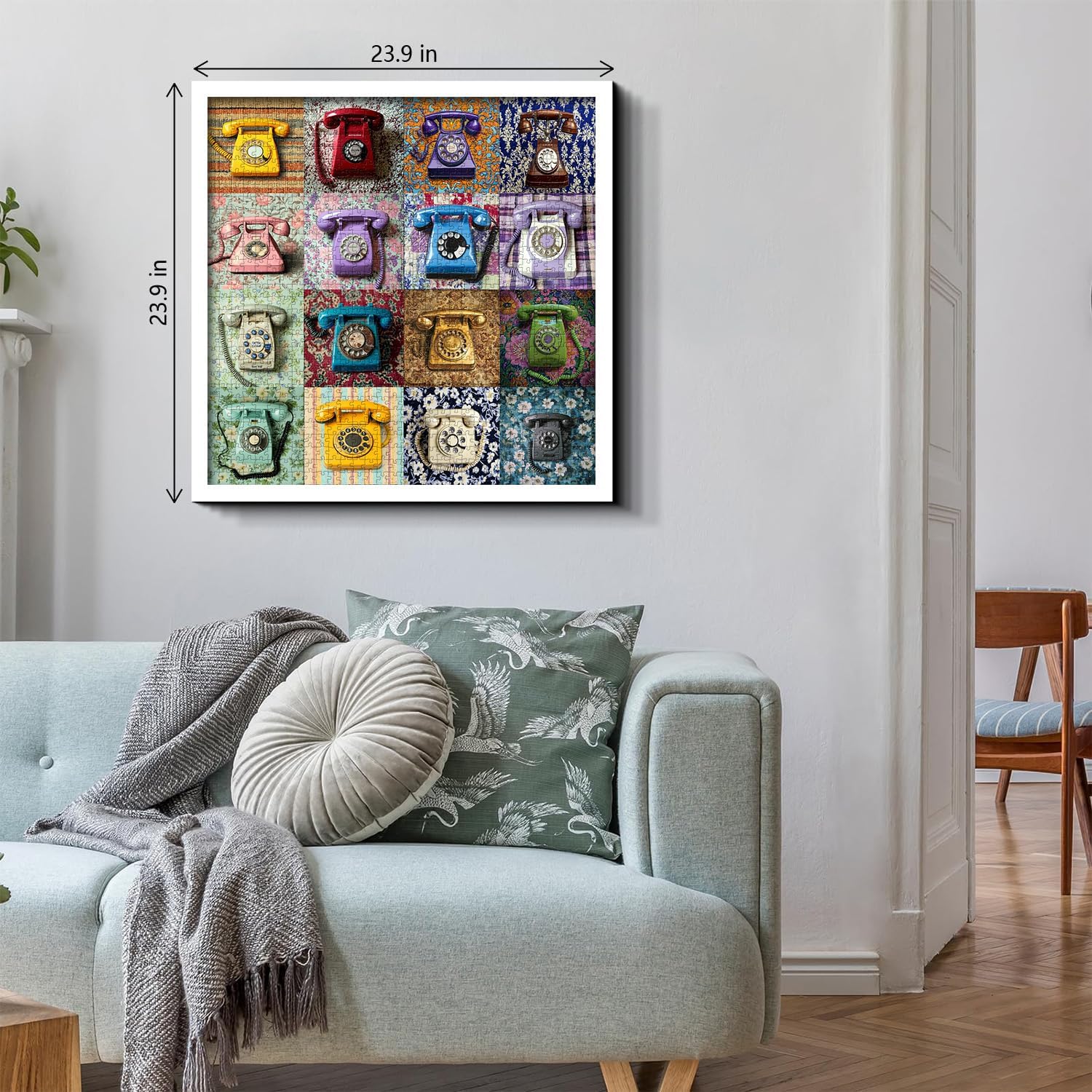 PICKFORU Retro Telephone Collage Jigsaw Puzzles 1000 Pieces, Colorful Wired Telephones Puzzles for Adults, Vintage Art Collection Jigsaw Puzzle