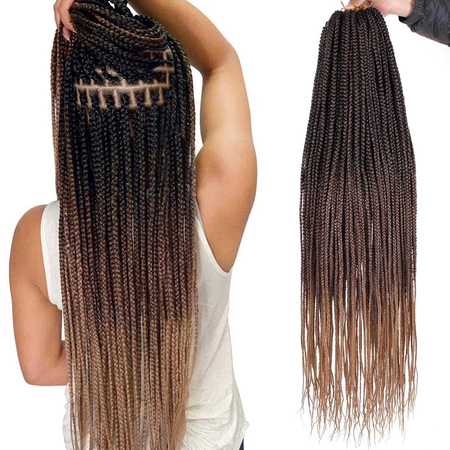 Xtrend 36 Inch 8 Packs Box Braids Crochet Hair Pre-looped Knotless Flully Goddess Box Braids Synthetic Jumbo Braiding Hair Extension for Woman Boho Braids (12Strands/pack 53#)