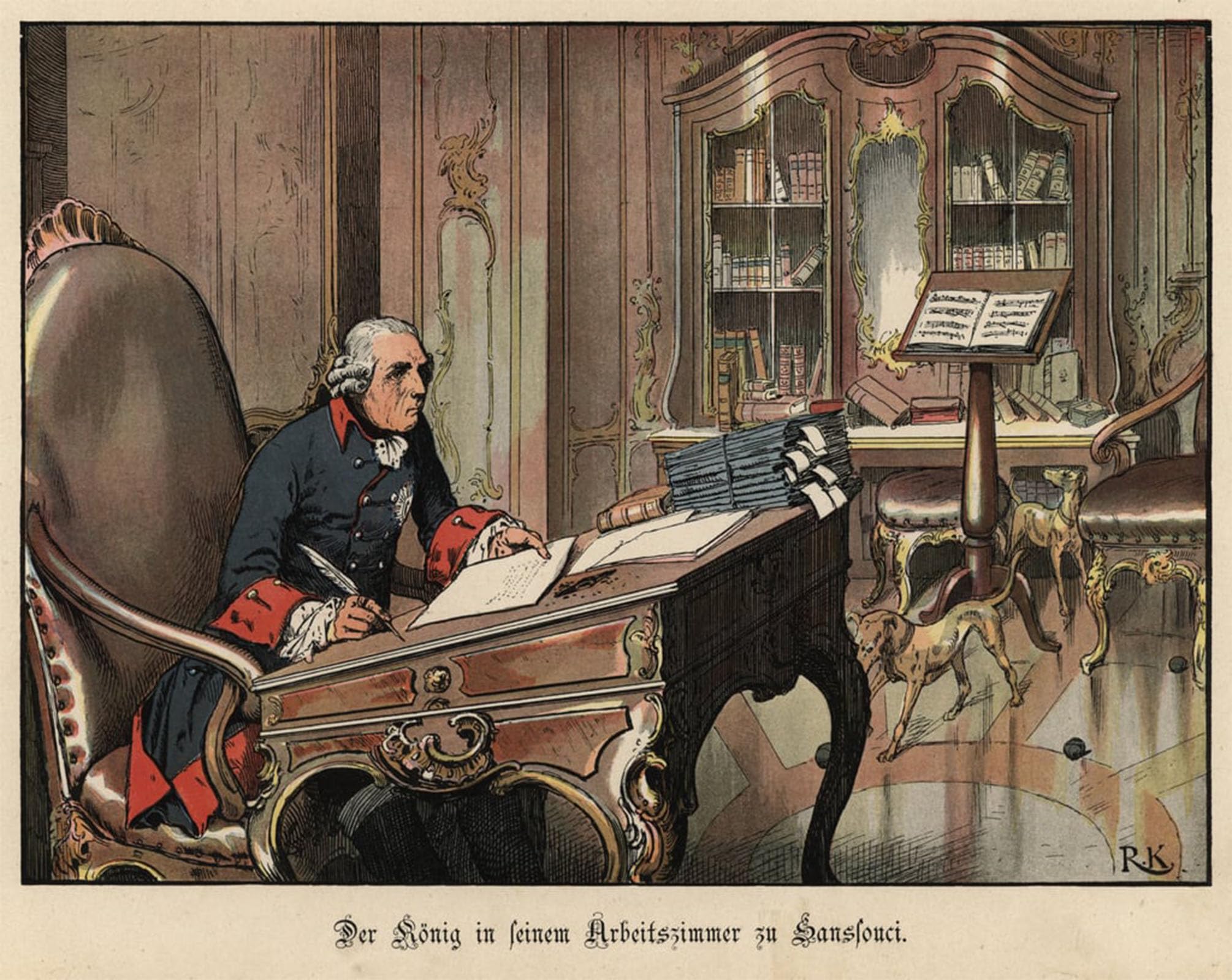POSTERIIk Famous Print Pop Art Wall Art Graffiti King Frederick the Great of Prussia in His Study At Sanssouci by Richard Knoetel Art Prints for Home Decor 60x90cm