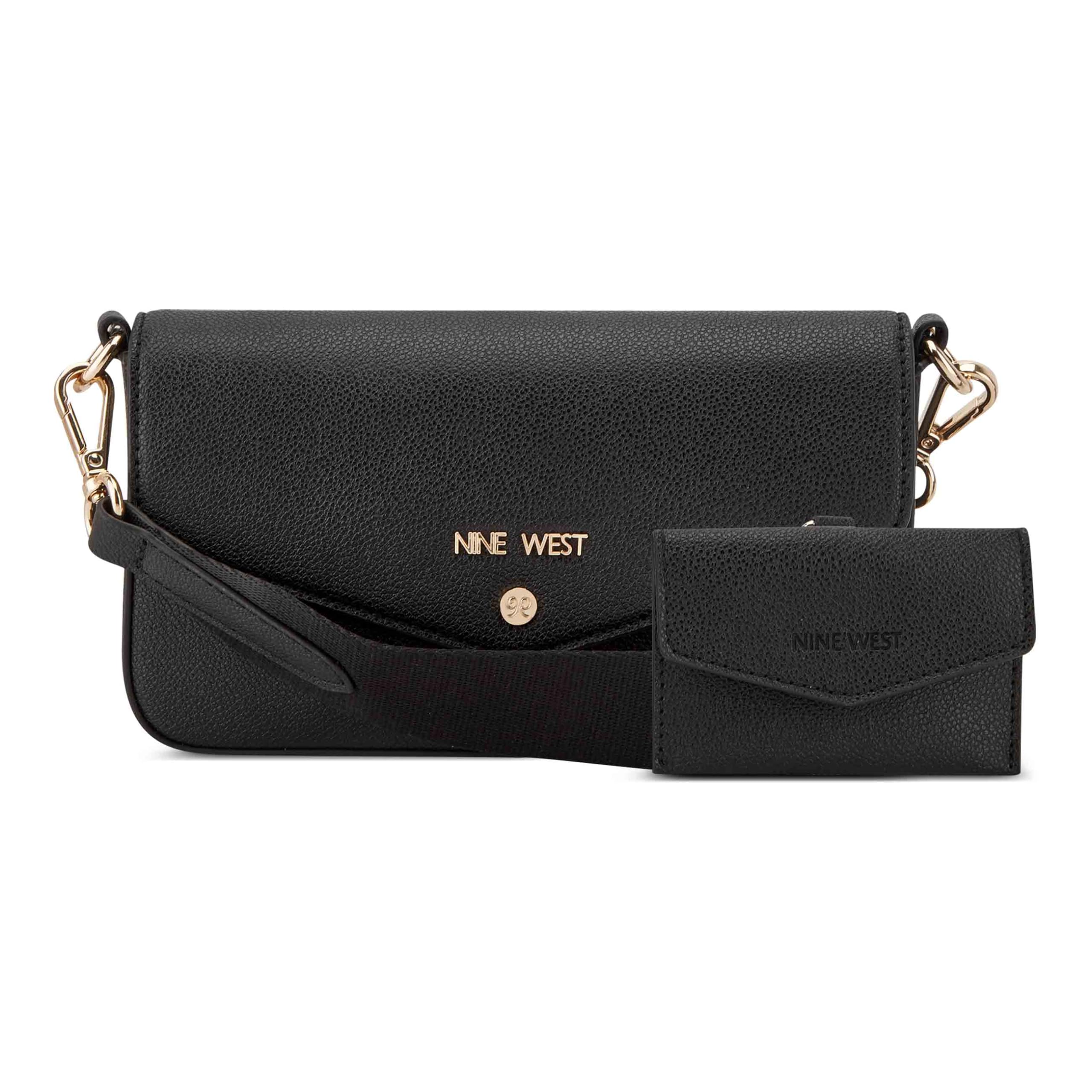 NINE WEST Women's Peaches Mini Crossbody Flap, Black, One Size