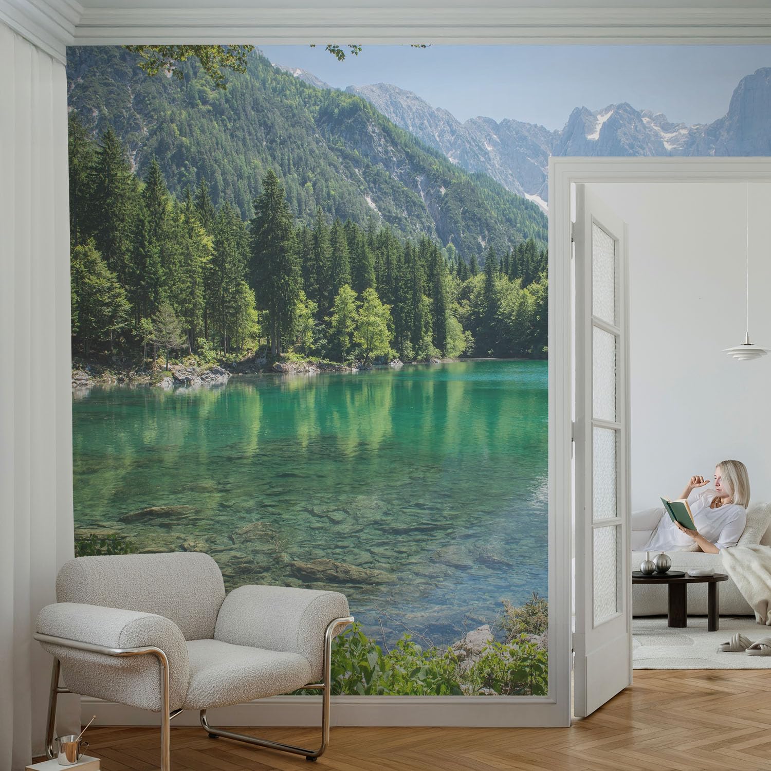 Mural Fotográfico Sobre Soporte De Tejido No Tejido 312x219 cm Lago verde
