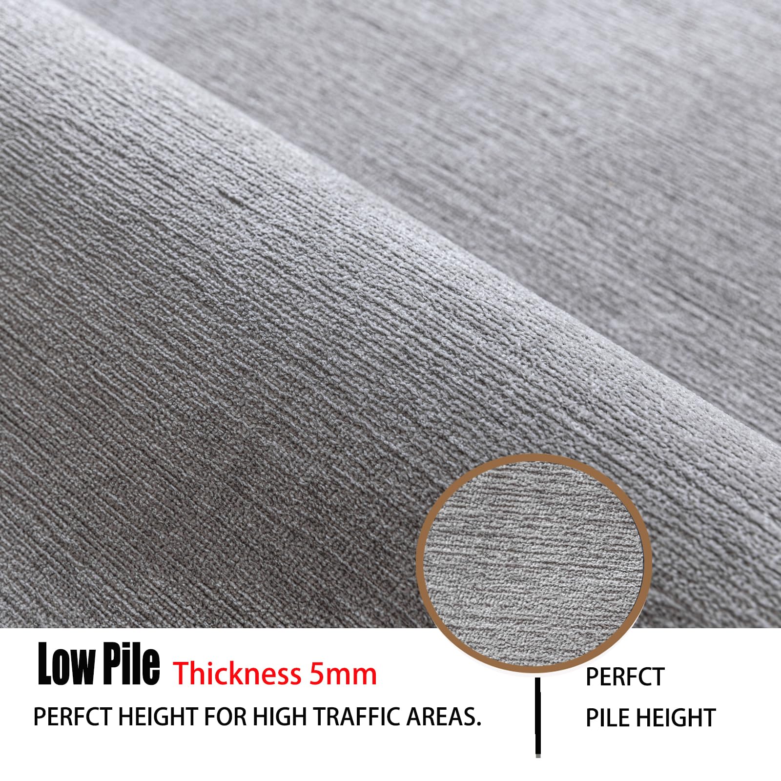 Ceneco Grey Rugs Living Room, Short Pile Rugs for Bedroom Washable Thin Rug, Non Slip Small Mat - Image 2