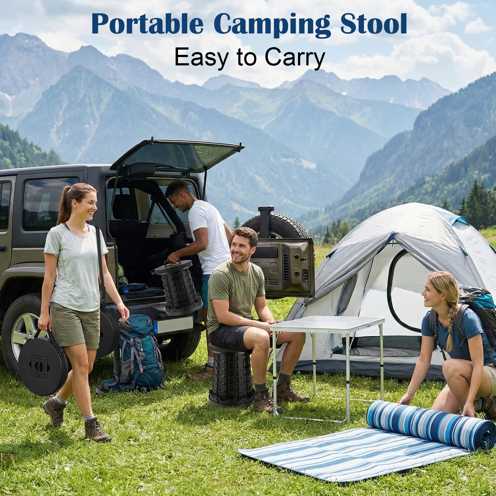 Sgabello Pieghevole Portatile più Alto, Sedia telescopico Regolabile in Altezza 7,5~51,5 cm, Plastica Sedie da Campeggio per Esterni, Pesca, Barbecue, Viaggi, Giardino