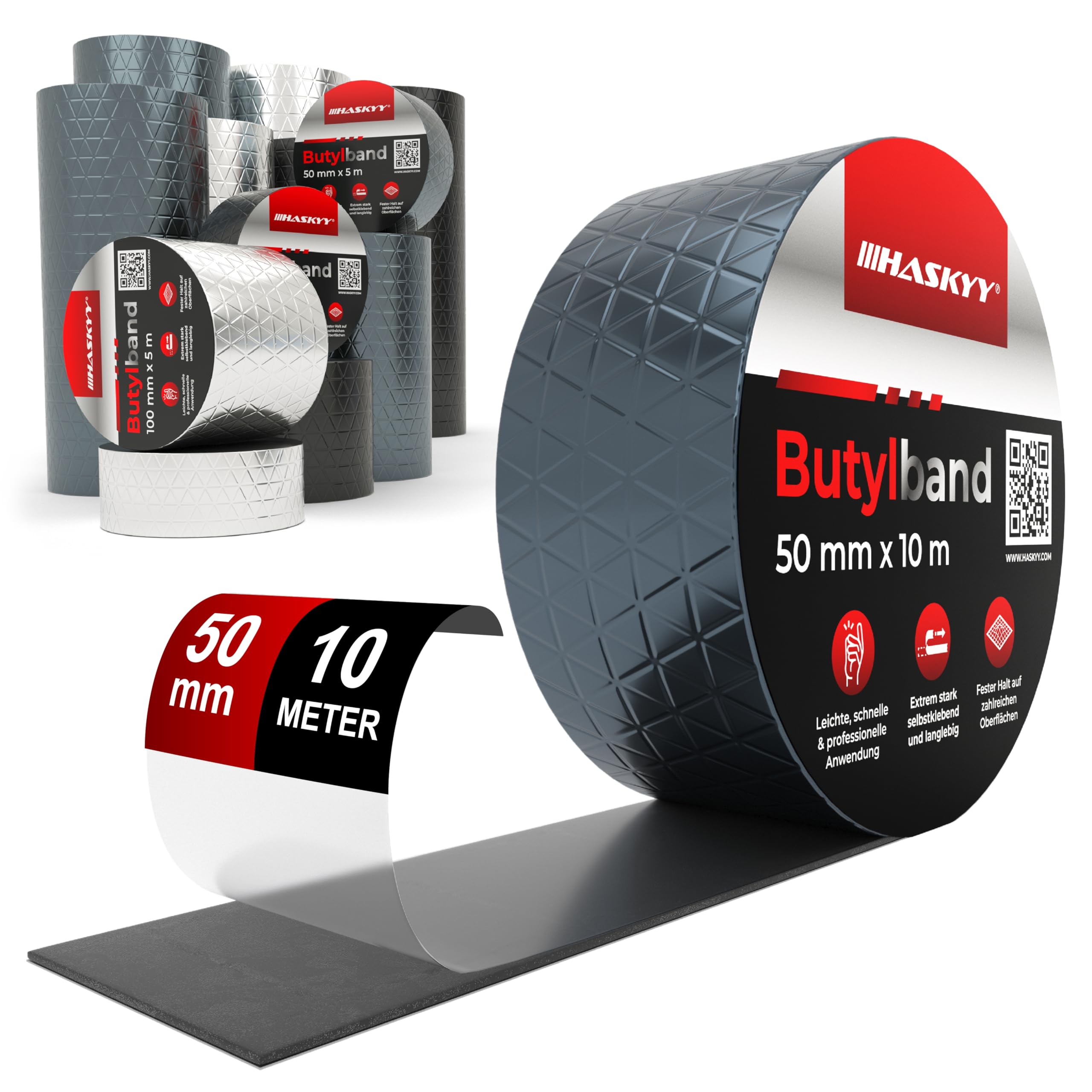 HASKYY Wasserdichtes Klebeband Butylband I 50mm*10m Anthrazit hochwertig selbstklebend mit Aluminiumfolie I Butyl-Tape alterungsbeständig korrosionsbeständig UV-beständig