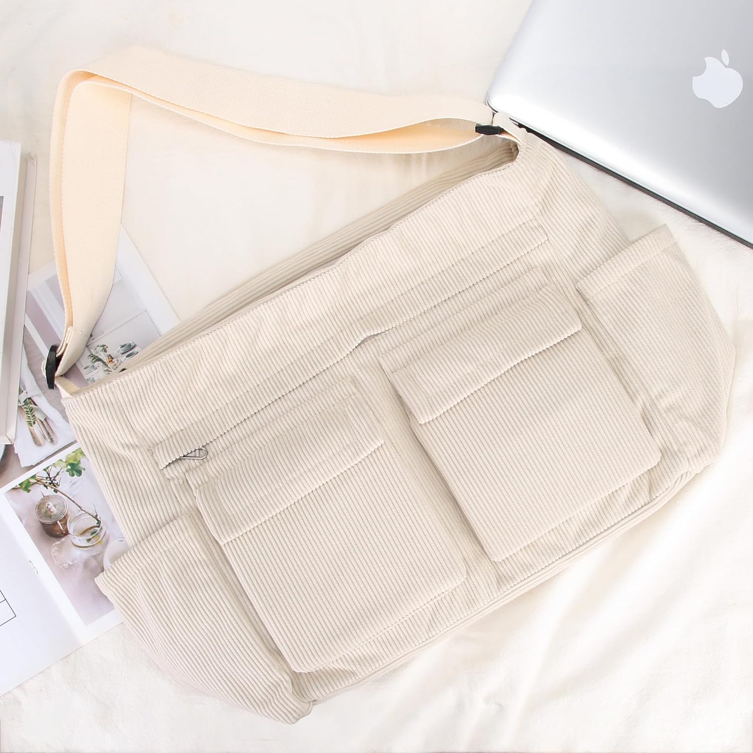 Corduroy Messenger Bag for School Satchel Tote Bag Women/Men Hobo Bags - Image 7