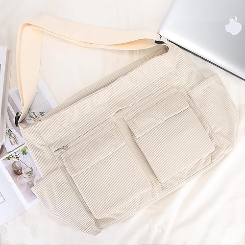 Vista 7 de Bolso bandolera grande de pana para mujereshombres, bolso escolar tipo hobo