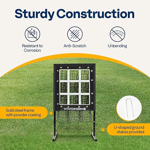 Miniatura 4 de VIVOHOME Red de lanzamiento de béisbol, red de 9 agujeros para sóftbol con zona de golpeo, red de béisbol y sóftbol ajustable para bateo,