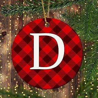 Monogram Christmas Ornaments 2023 Initial Letter D Christmas Decorations for Tree Buffalo Plaid Ornaments Xmas Tree Hang Pendant Winter Exchange Gift