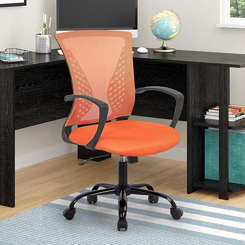 Miniatura 2 de Silla de oficina de malla, silla de computadora con soporte lumbar, reposabrazos giratorio, ajustable, ergonómica, para adultos (naranja)