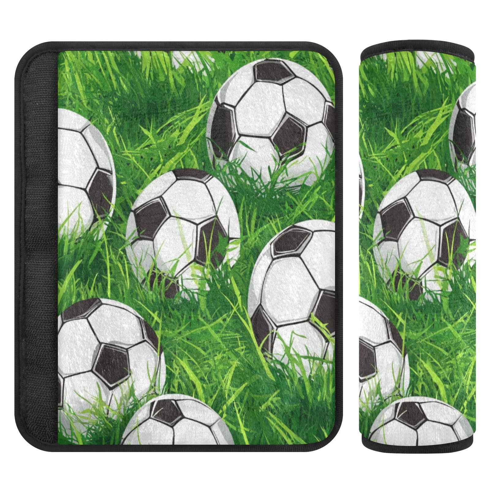 Seat Belt Covers 2 Pack Soccer Balls Car Seat Strap Covers Super Soft Grass Car Seat Neck Cover for Boys Girls Adults Babies S
