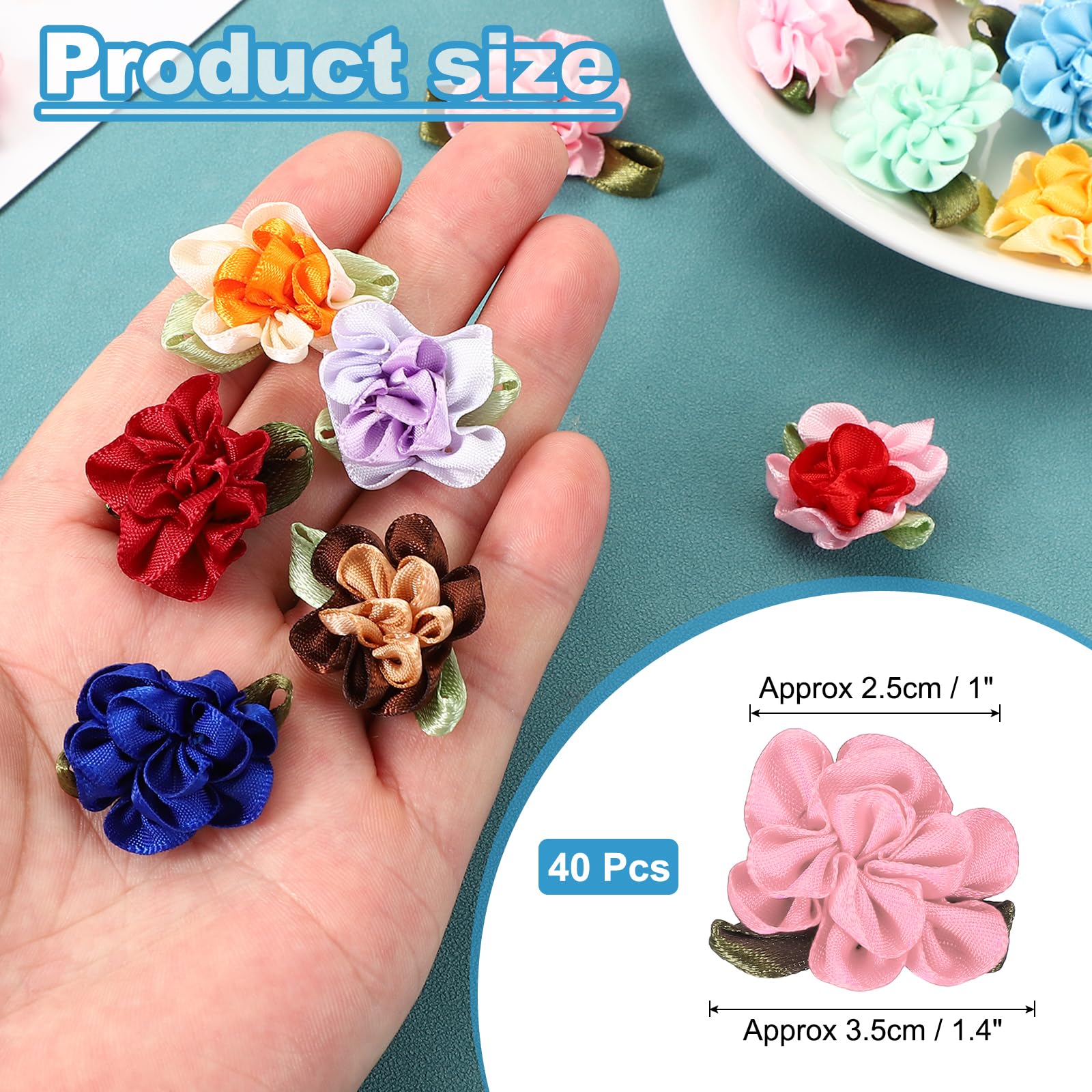 PATIKIL 1 Inch Ribbon Flowers Bows for Crafts 40 Pack Mini Satin Roses Flowers Small Fabric Flower Heads DIY Sewing Appliques for Gift Wedding Bride Ornament Light Pink - Image 2