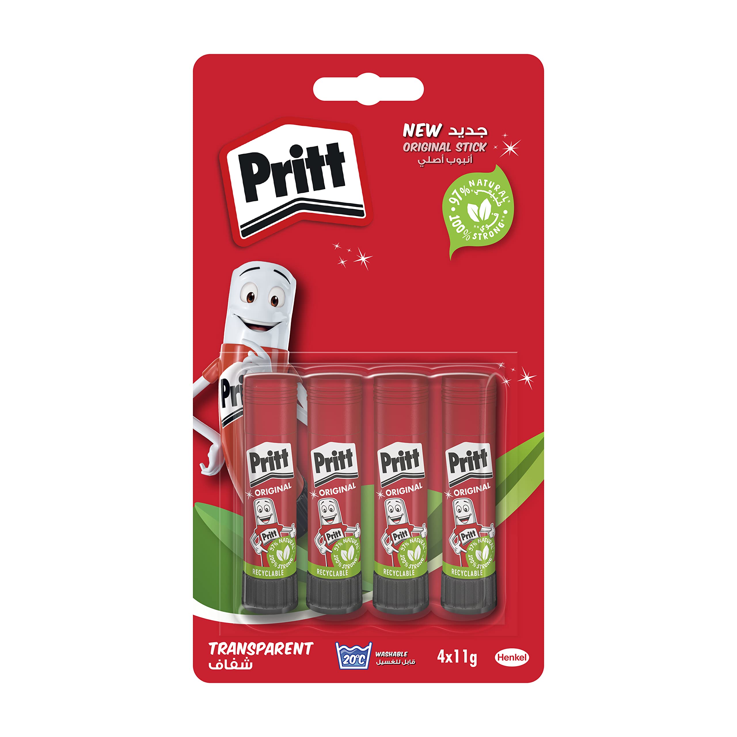 Pritt Glue Stick, Safe & Child-Friendly Craft Glue For Arts & Crafts Activities, Strong-Hold Adhesive For School & Office Supplies, 4X11G Pritt Stick