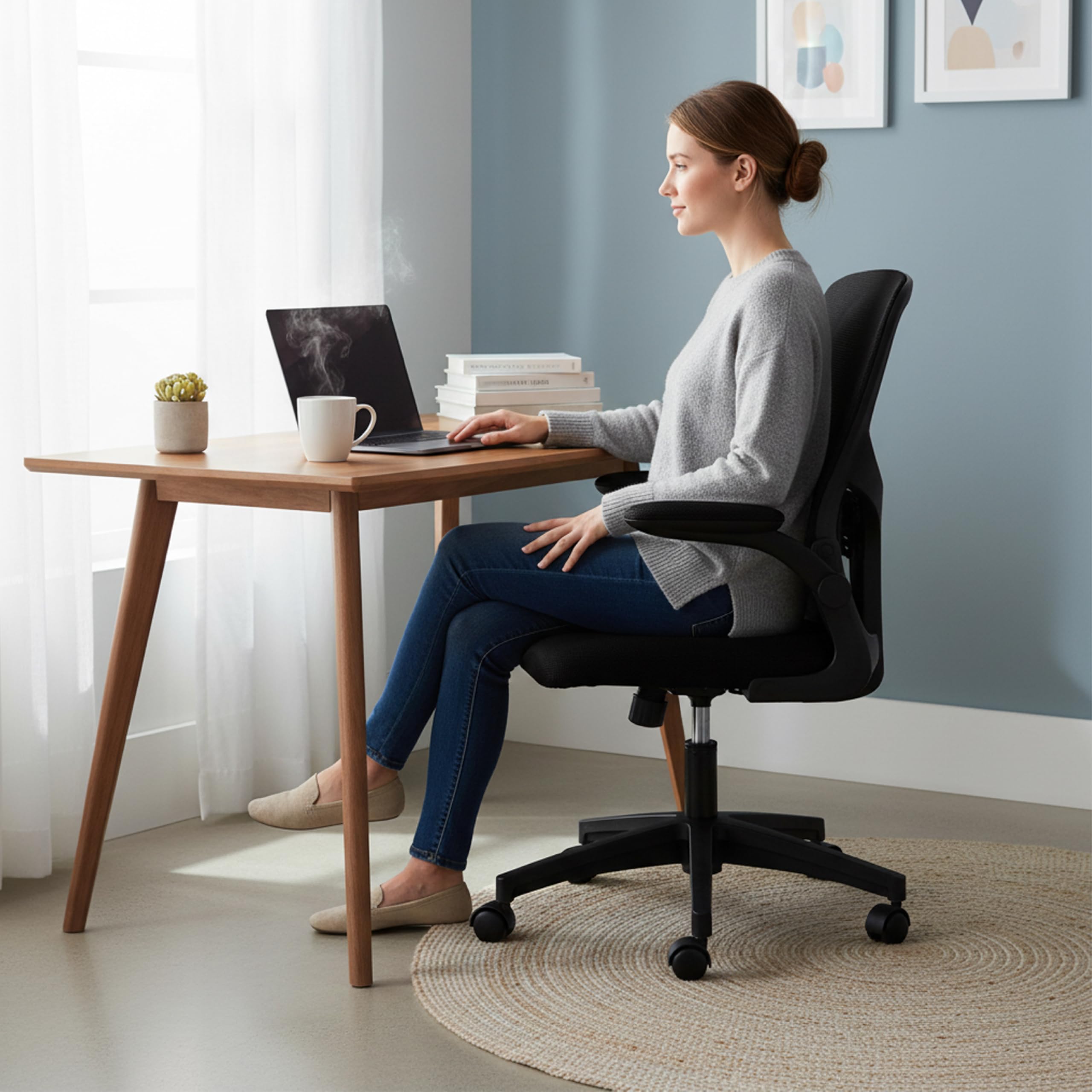 Baroni Home Sedia da Ufficio Ergonomica con Supporto Lombare, Braccioli Reclinabili Imbottiti, Schienale Traspirante, Altezza Regolabile 56x59x100cm (Nera)