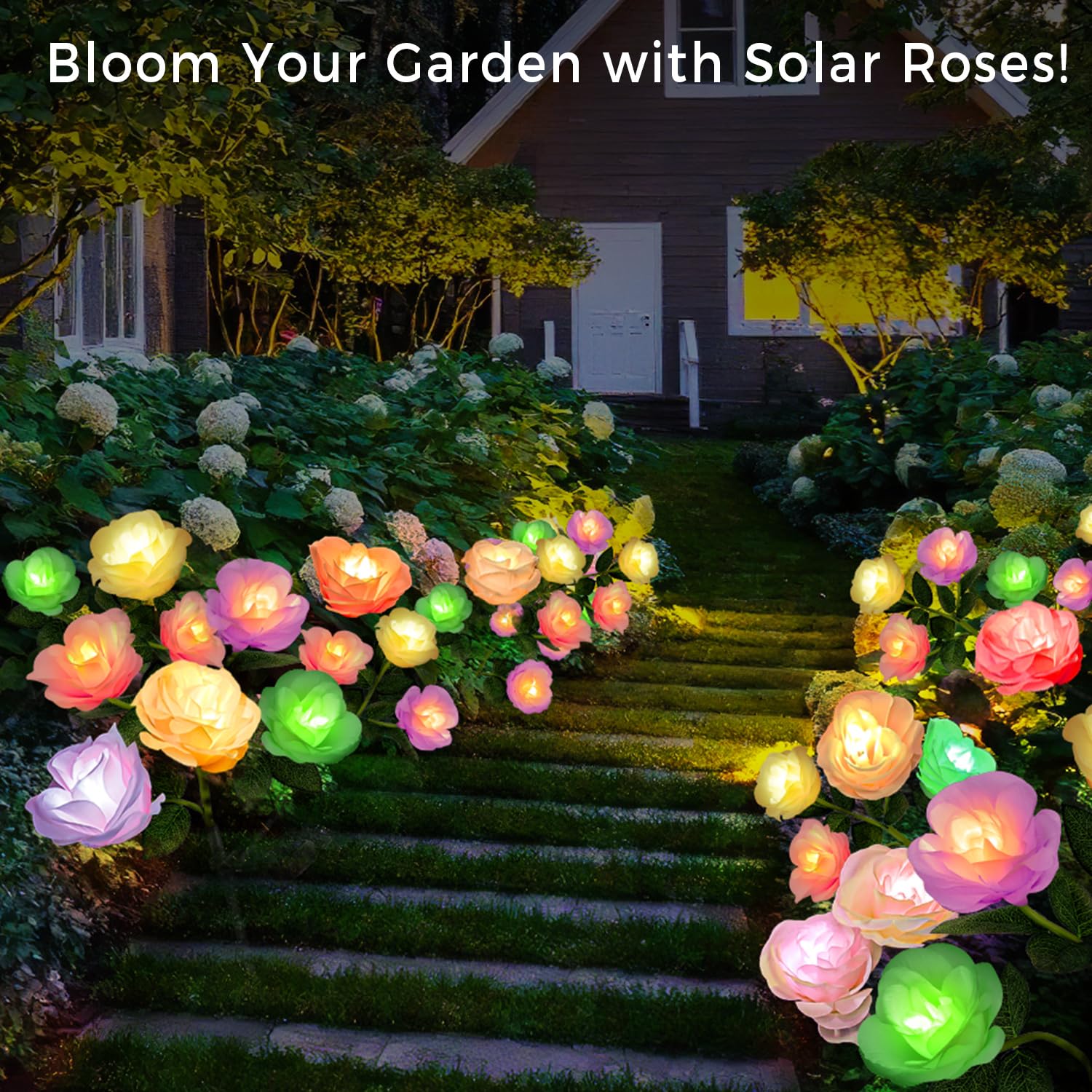Luci Solari A Forma Di Rosa Per Giardino – YWYWLED, 5 Rose Multicolore, 2 Modalità (fissa/lampeggiante), Impermeabili, Pali Inclusi - 3
