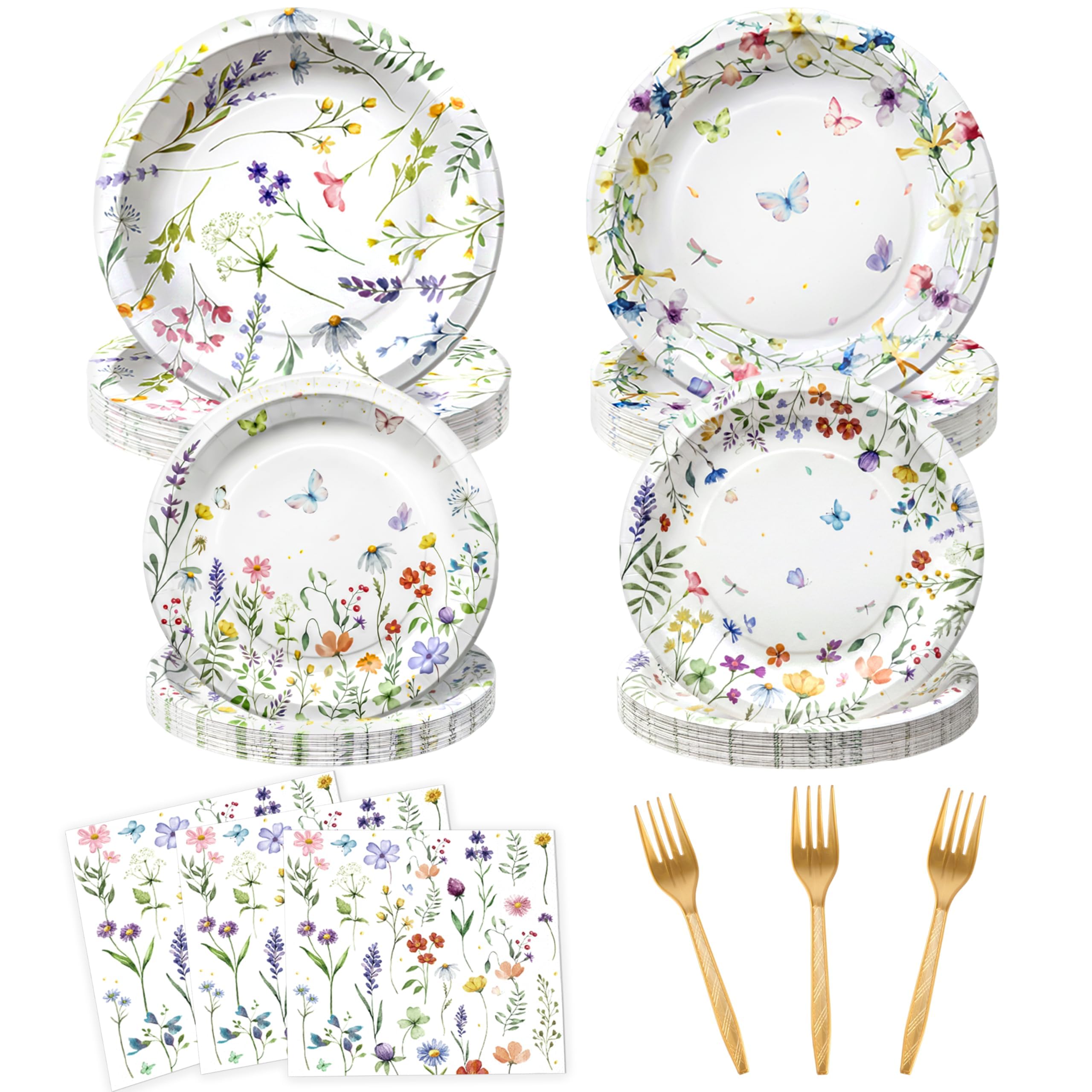 OuMuaMua 100Pcs Wildflower Plates and Napkins Party Supplies - tableware | Mubboo