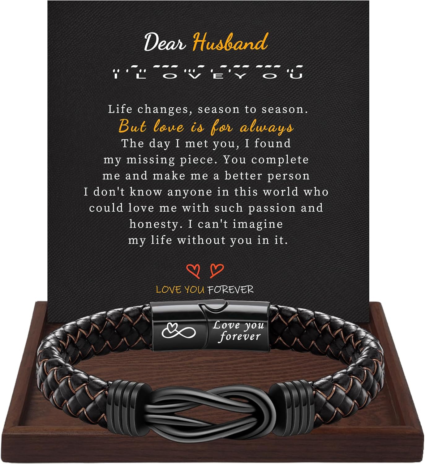 Btysun I Love You Gifts for Him Leather Bracelet for Men Knot Infinity Bracelets Valentines Day Gift for Husband Boyfriend Dad Son Grandson Anniversary Birthday Jewelry Graduation Gifts for Him 2024