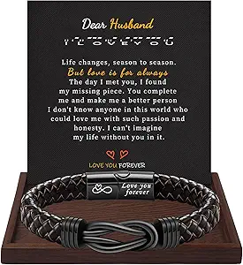 I Love You Gifts for Him Leather Bracelet for Men Knot Infinity Bracelets Valentines Day Gift for Husband Boyfriend Dad Son Grandson Anniversary Birthday Jewelry Graduation Gifts for Him 2024