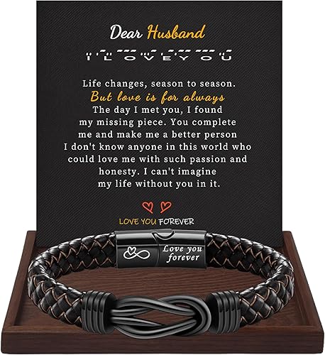 I Love You Gifts for Him Leather Bracelet for Men Knot Infinity Bracelets Valentines Day Gift for Husband Boyfriend Dad Son Grandson Anniversary Birthday Jewelry Graduation Gifts for Him 2024