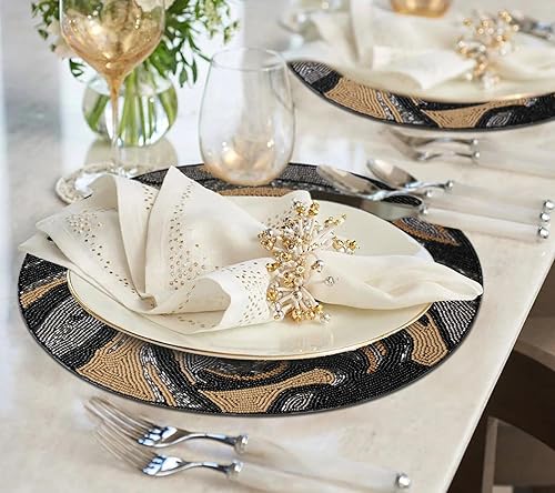 Miniatura 11 de Decozen Manteles Individuales con Cuentas Negros y Beige para Mesa de Comedor - Juego de 2 - 14 Pulgadas para Decoración de Cocina Resistentes a