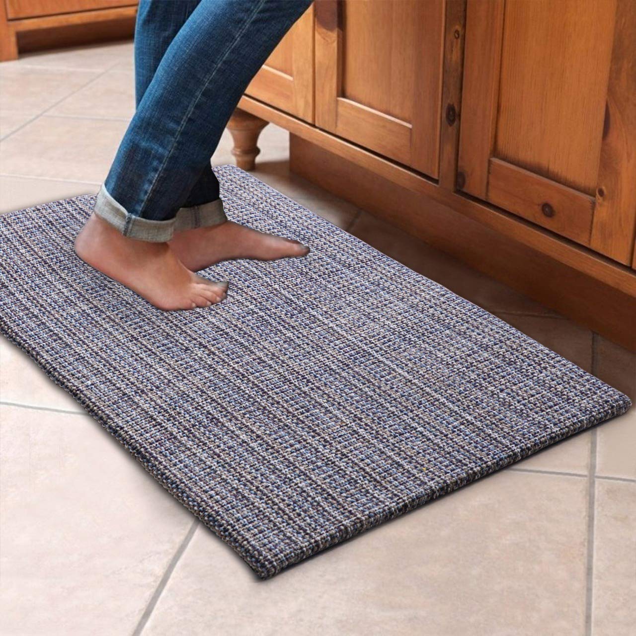 Excel Hometex Cotton Hand Woven Doormat Bathroom Kitchen Laundry Mat Rug 18" x 30" with Foam Backing (18" x 30", Beige)