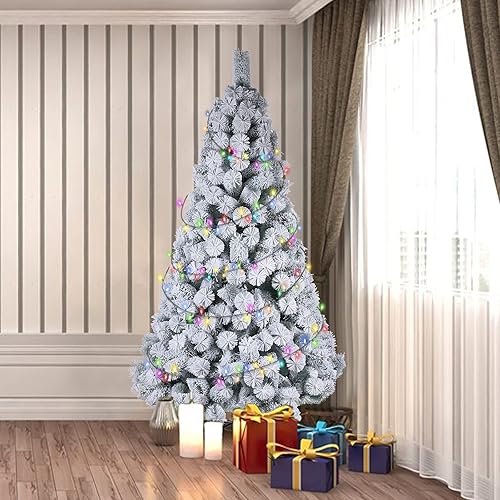 Ouneed Decoración de Navidad artificial 2022 árbol de Navidad blanco cubierto de nieve decoración de Navidad con soporte de metal
