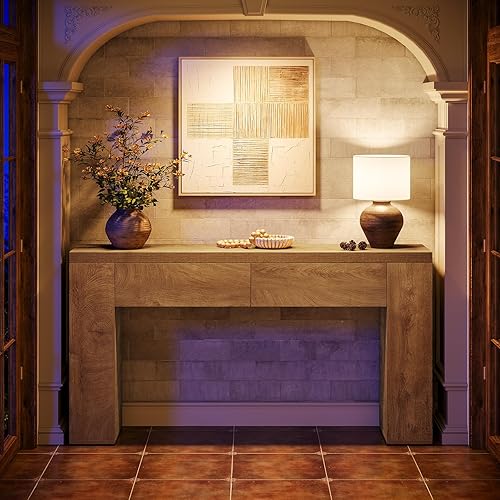 Miniatura 6 de Tribesigns Mesa consola de madera de 63 pulgadas con 2 cajones ocultos, mesa de sofá marrón rústico de granja para sala de estar, pasillo, entrada,