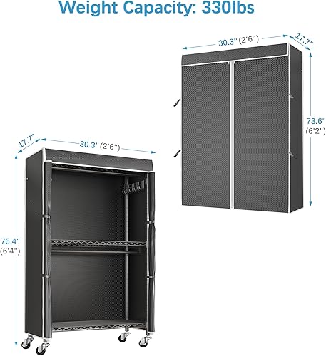 Miniatura 7 de VIPEK R2C Medium Heavy Duty Clothes Rack Rolling Garment Rack with Cover Adjustable Clothing Rack for Hanging Clothes Portable Closets with Double