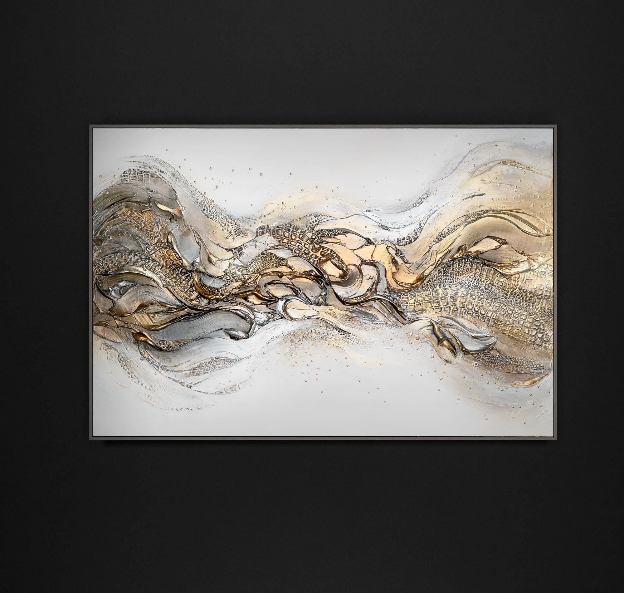 Luxus Abstrakt Acryl Gemälde auf Leinwand handgemalt Wandbilder Gold Weiß 120x80 cm echtes Kunstwerk