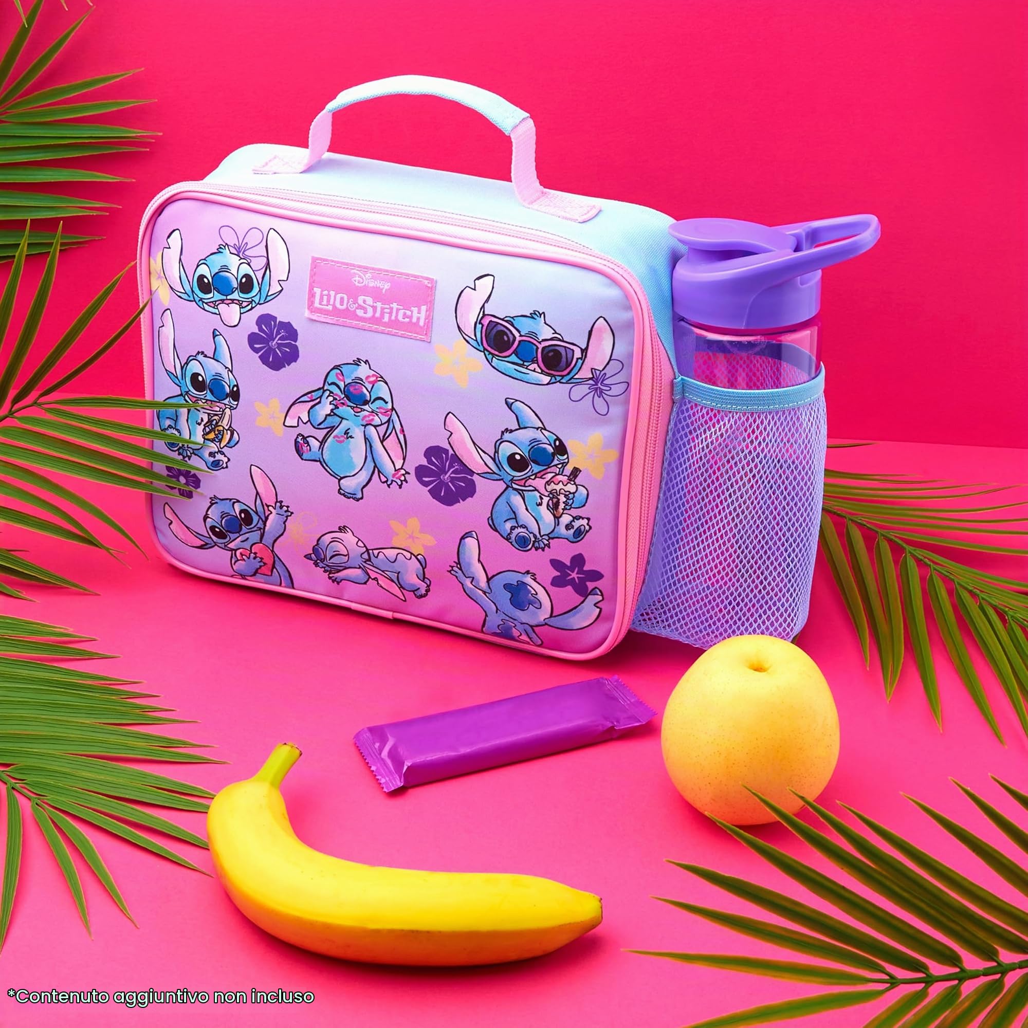Disney Stitch Borsa Termica Bambini con Fodera Isolante, Borsa Frigo Bambina per Scolastici, Viaggi (Rosa/Blu)