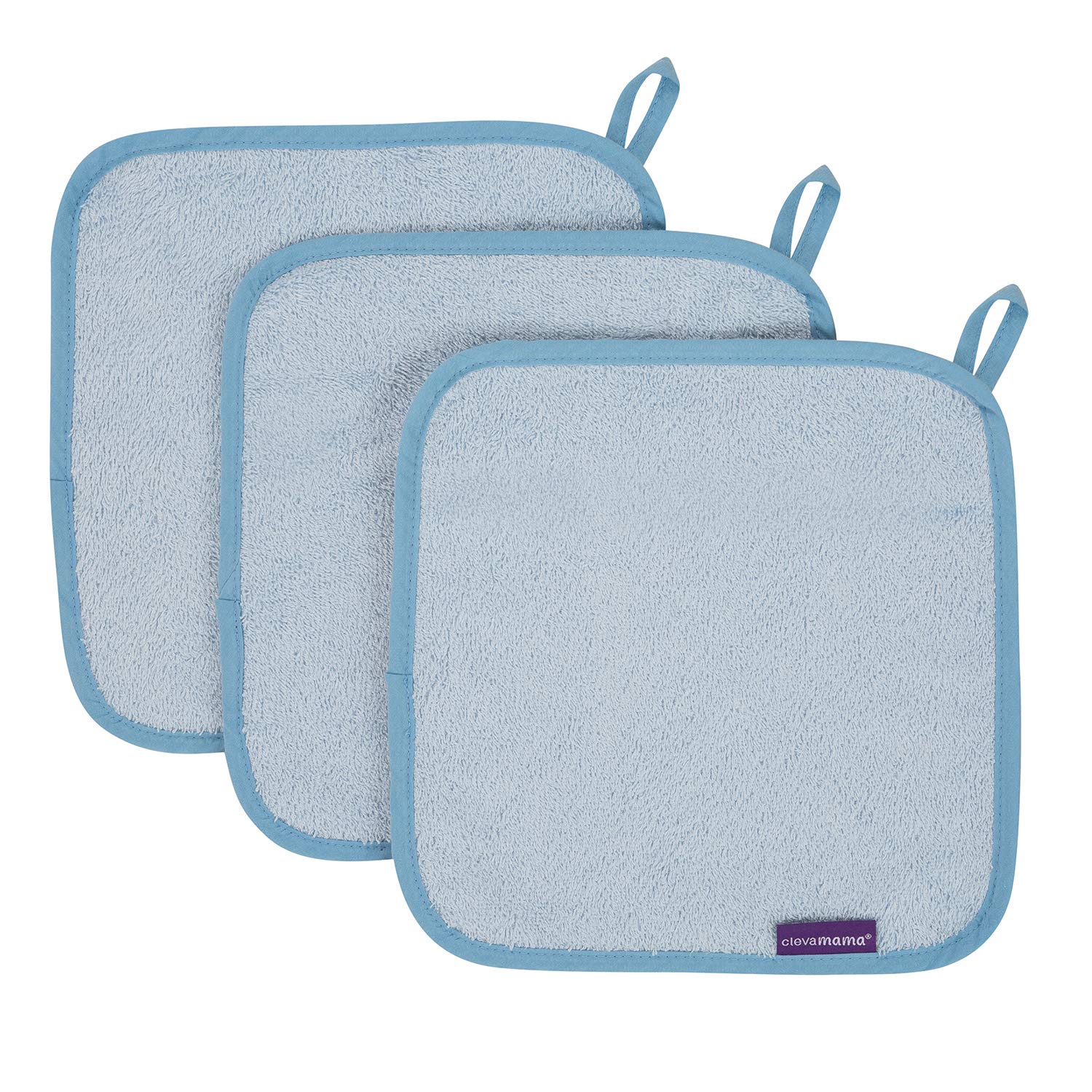 ClevamamaClevaMama Baby and Newborn Wash Cloth in Set (3pack), Ultra-Soft and Absorbent Bamboo and Cotton Made - Blue, 25x25 cm 3514