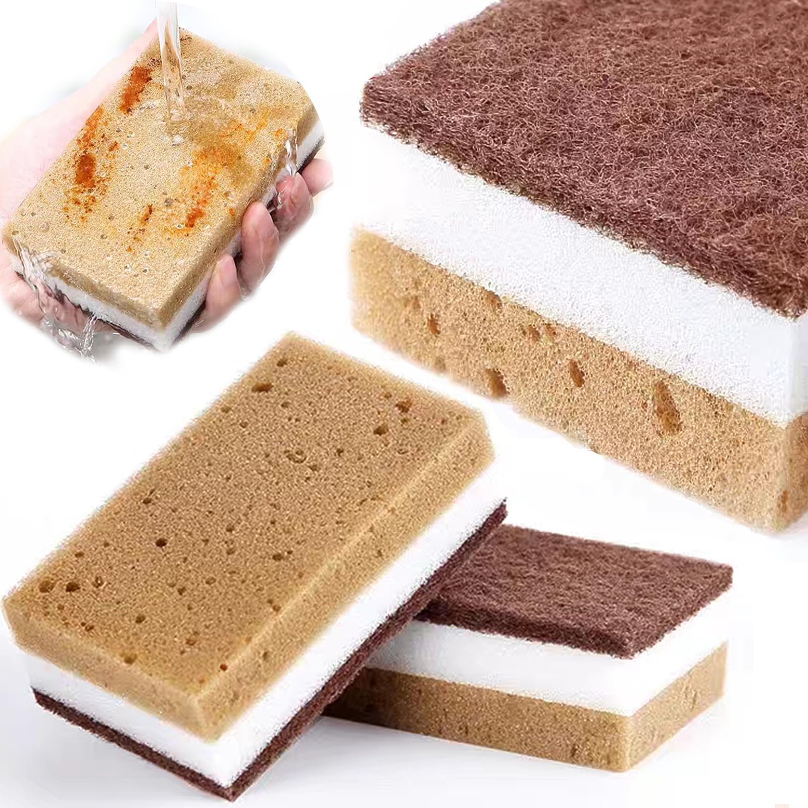 2 Count Non-Scratch Scrub Sponges Kitchen HUAIMOER - Dish Sponges - Heavy Duty Sponges for Cleaning Kitchen and Household - Three-Layer Design