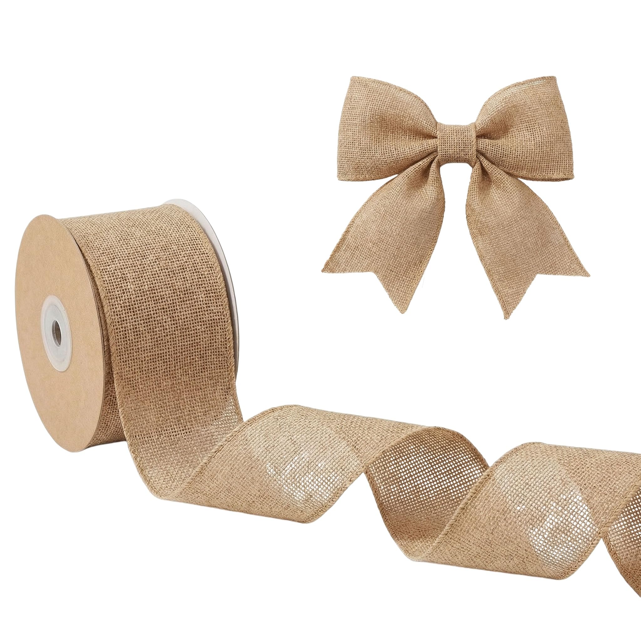 10m Brown Wired Burlap Ribbon, 6.4cm Wide Hessian Bows for Wreath Making, Christmas Decorations and Rustic Gift Wrapping (64mm x 10m)