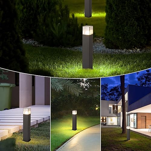 Miniatura 7 de Inowel Luces de camino de paisaje con base de bombilla E26 de 120 V, luces de bolardo para entrada IP44, impermeable, moderna, lámpara de césped
