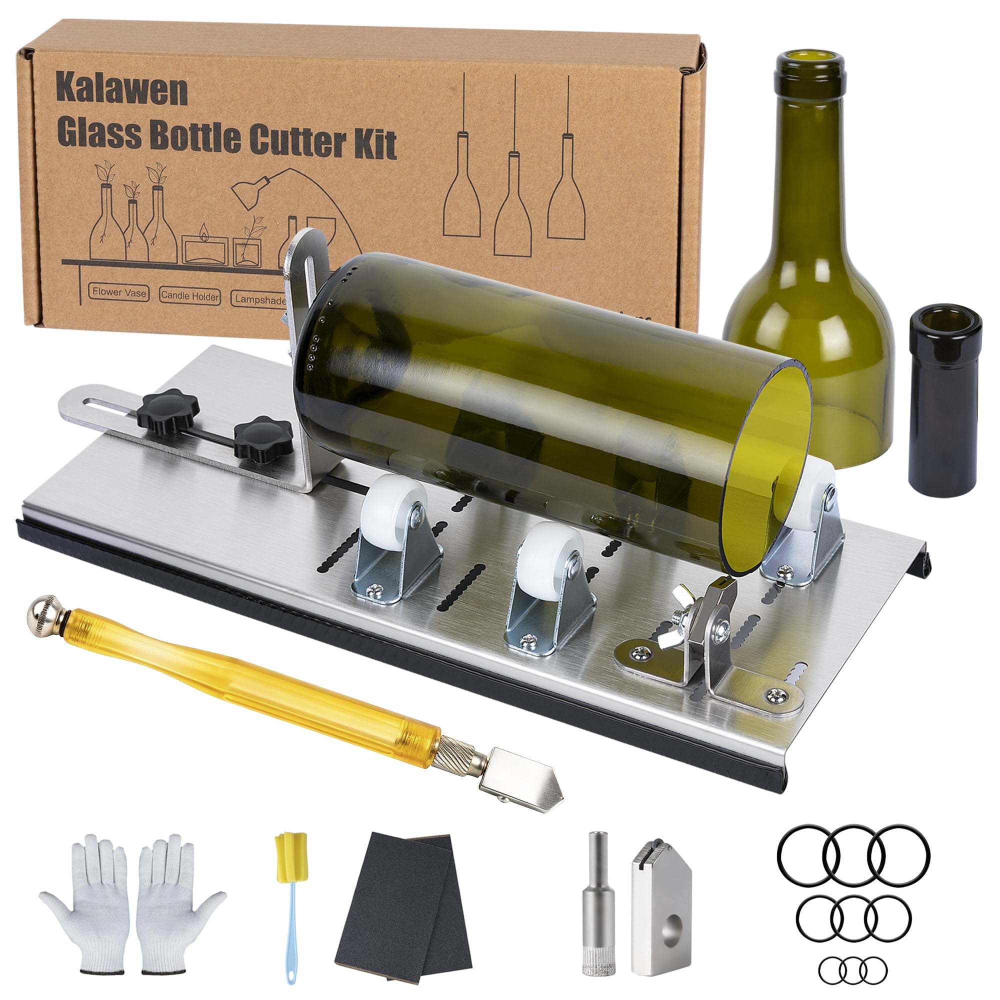 Kalawen Glass Adjustable Bottle Cutter DIY Tool for Bottle Neck & Round Bottle with Glass Cutter, Stainless Steel Cutting Machine Set for Wine, Beer, Liquor, Alcohol, Champagne, Soda Round Bottles