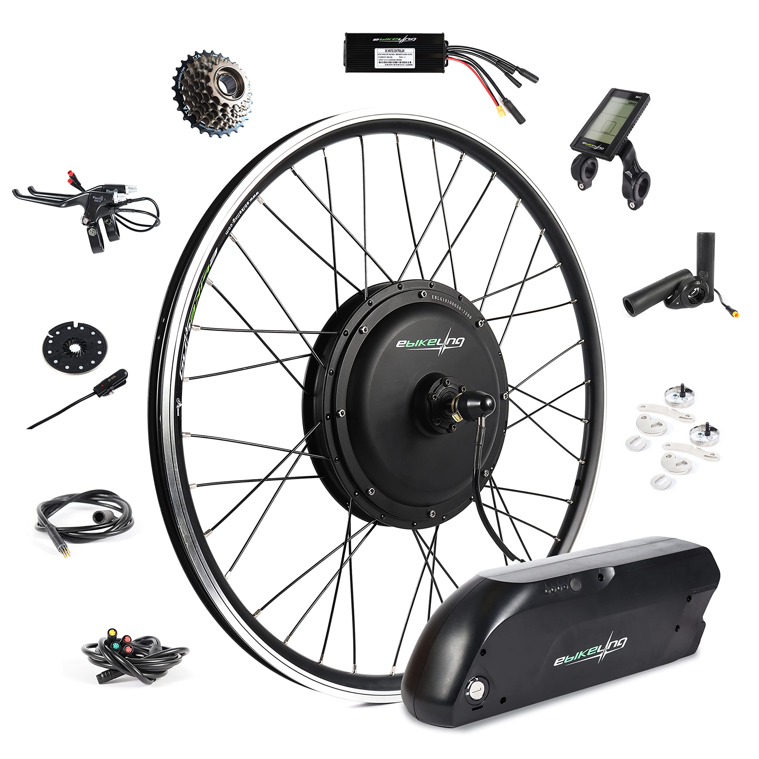 EBIKELING Waterproof Ebike Conversion Kit with Battery 26" Direct Drive Front/Rear Wheel Electric Bi