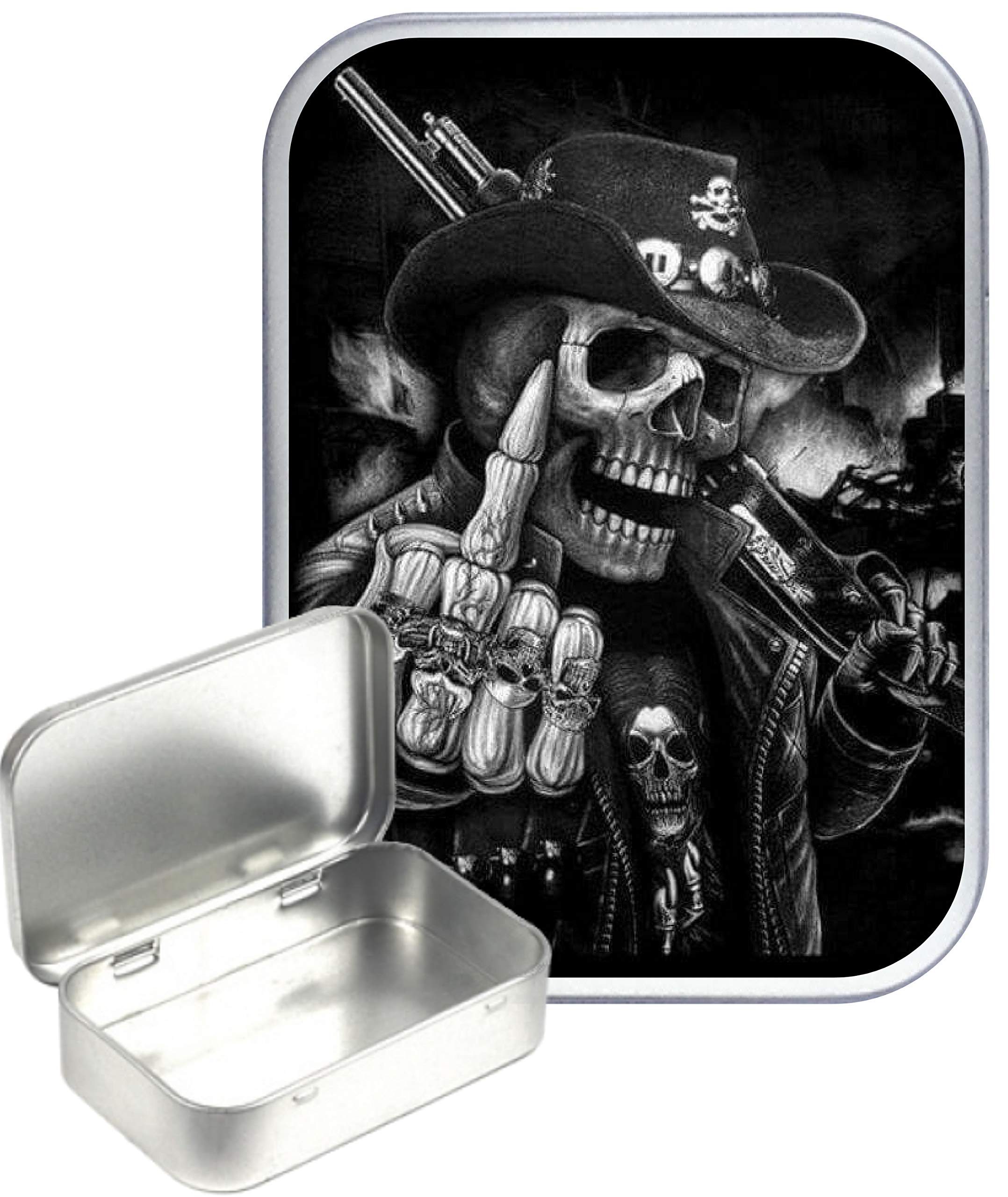 TEEZ Grim Reaper Cowboy 30ml Small Silver Hinged Tin, Hinged Pill Tin,Gift Box,1oz Tobacco Tin
